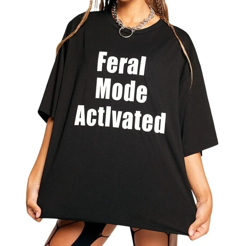 Product image for iHeartRaves Feral Mode Activated Oversized Tee in Black, Size 2X - IHeartRaves