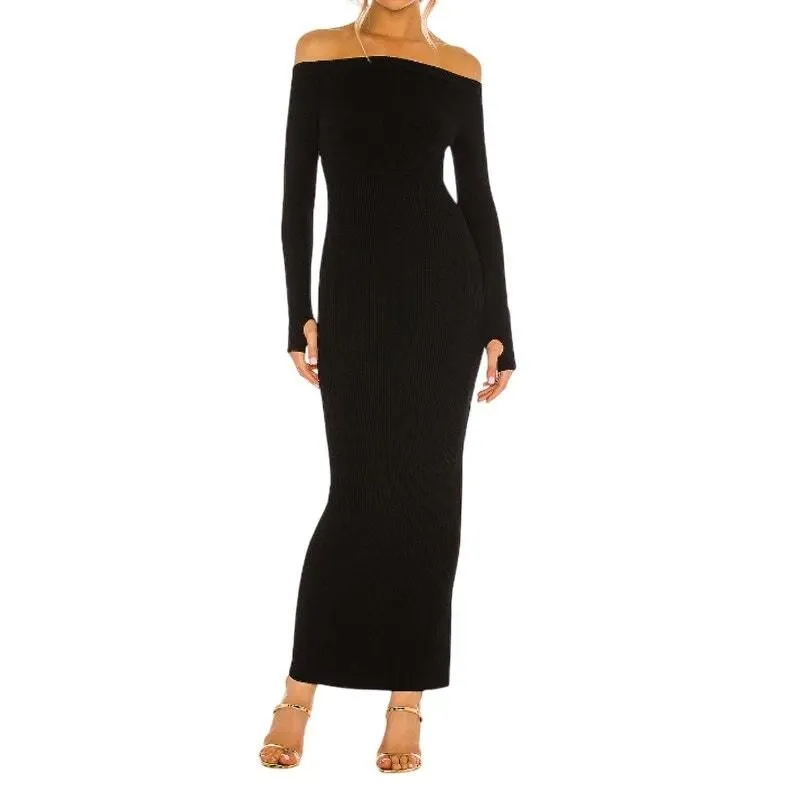 Product image for Michael Costello x REVOLVE Off Shoulder Bodycon Maxi Dress in Black, Size S - new-with-tags - Michael Costello X Revolve