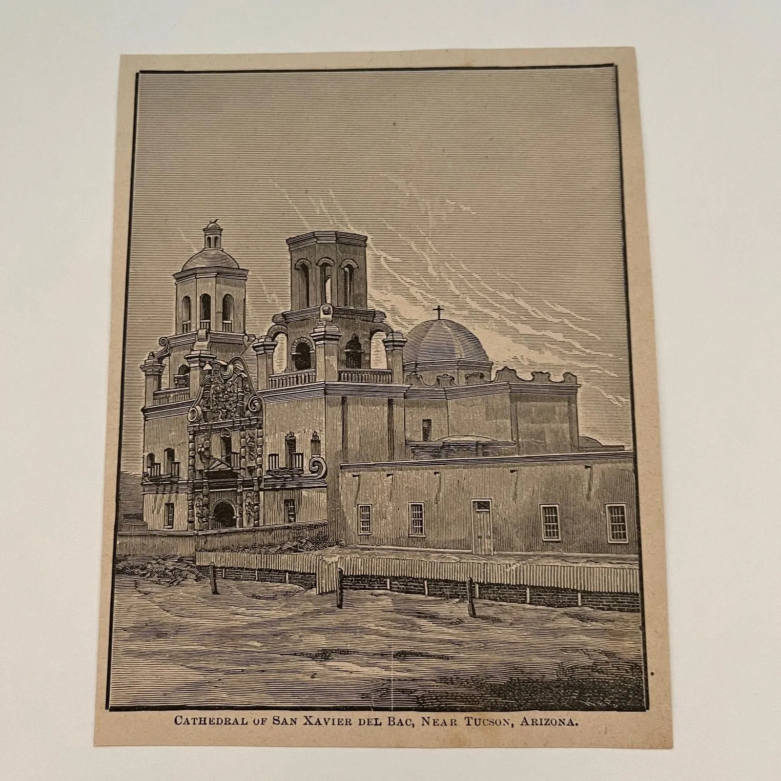 Product image for Cathedral of San Xavier Del Bac near Tucson, Arizona 1894 Art Engraving SAG4-8