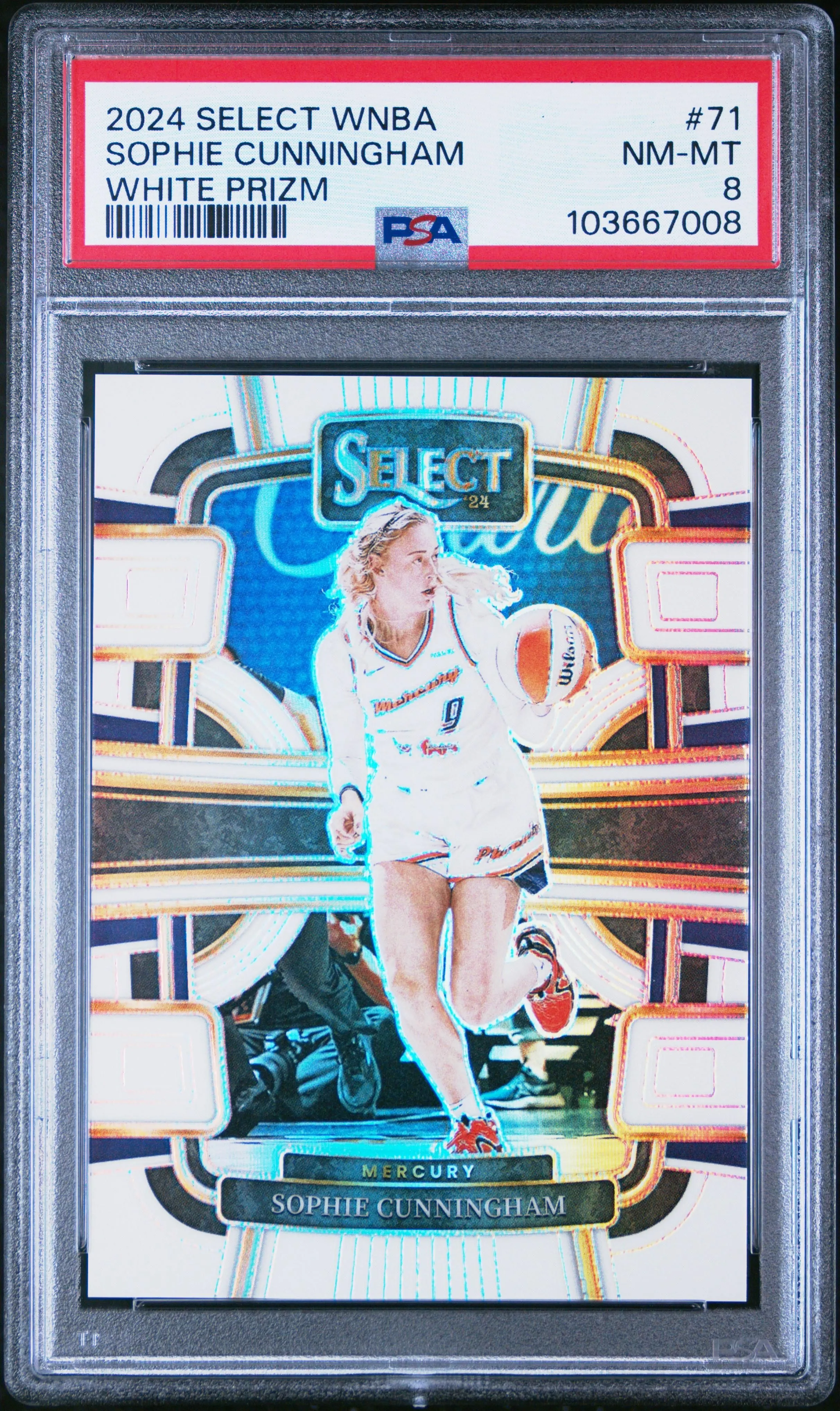 Product image for 2024 Panini Select Wnba #71 Sophie Cunningham White Prizm PSA 8