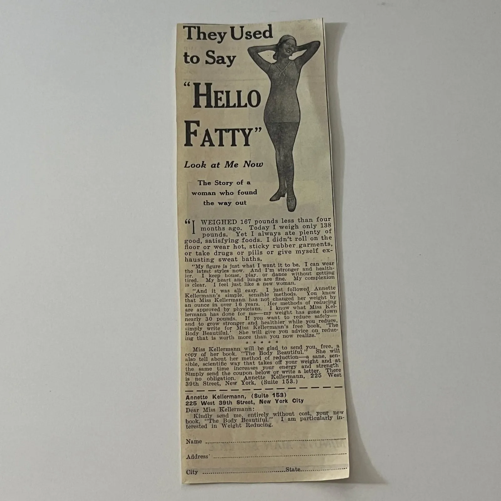 Product image for Annette Kellermann Suite 153 225 W 39th St NY Kellermann 1931 Magazine Ad SAG4-1