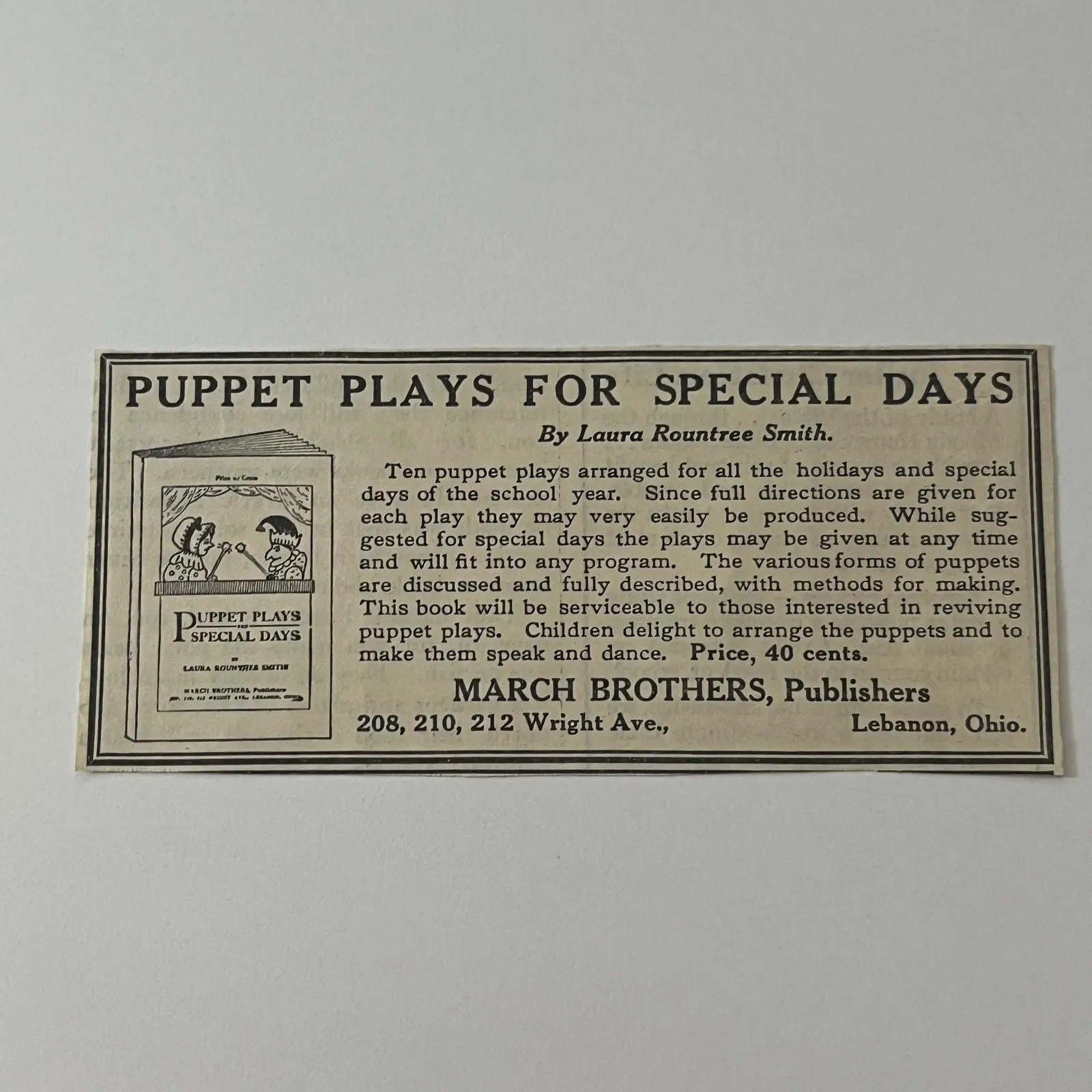 Product image for March Brothers, Publishers Lebanon OH Laura Smith 1931 Magazine Ad SAG4-1
