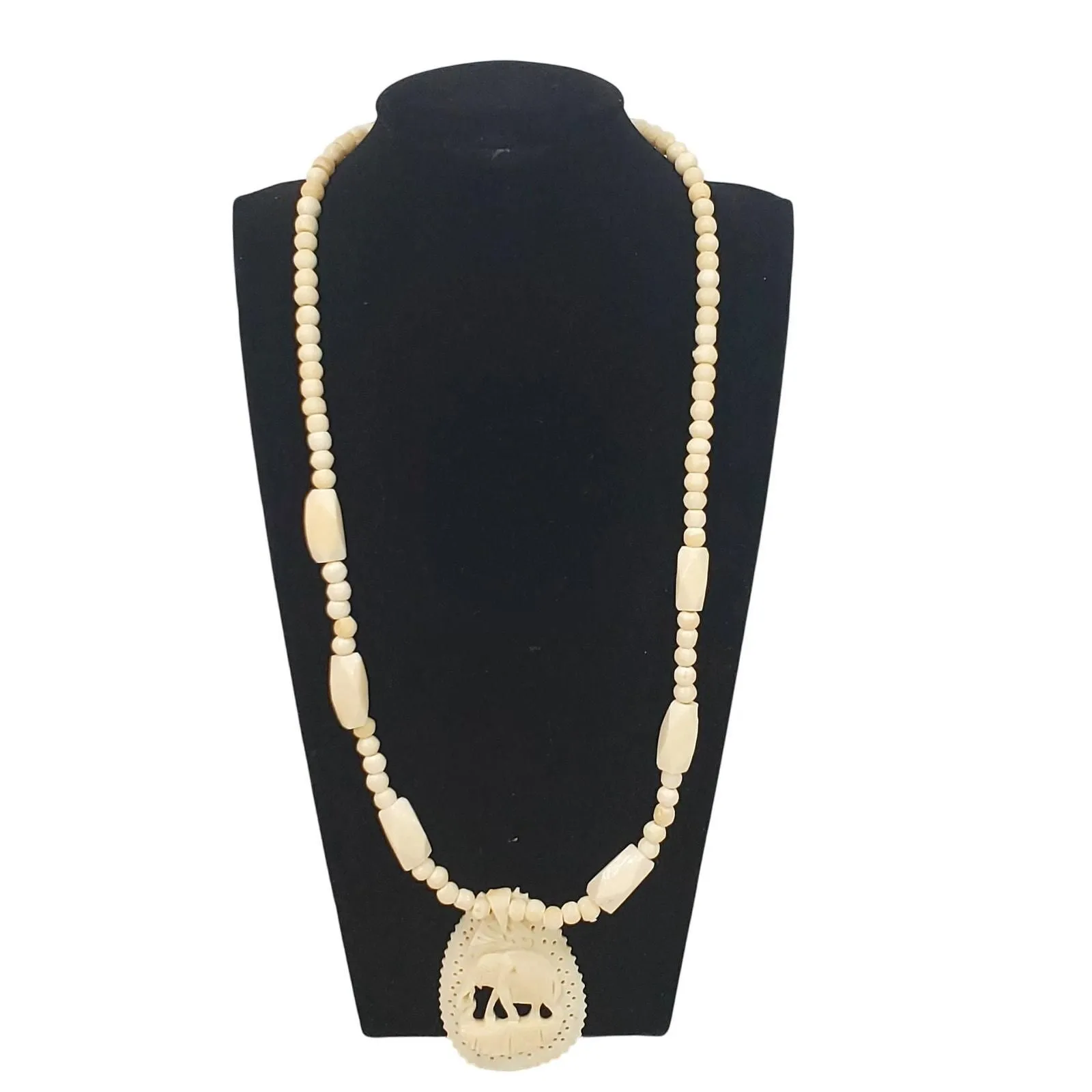 Product image for Elephant Carved Bead Boho Necklace 12" Vtg Bohemian - pre-owned---good