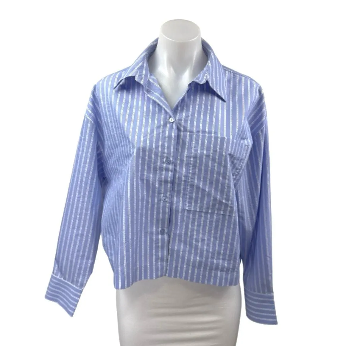 Product image for Zara Women's Blue White Striped Pocket Long Sleeves Button Down Shirt Top Size S - Tops - pre-owned---excellent - Zara