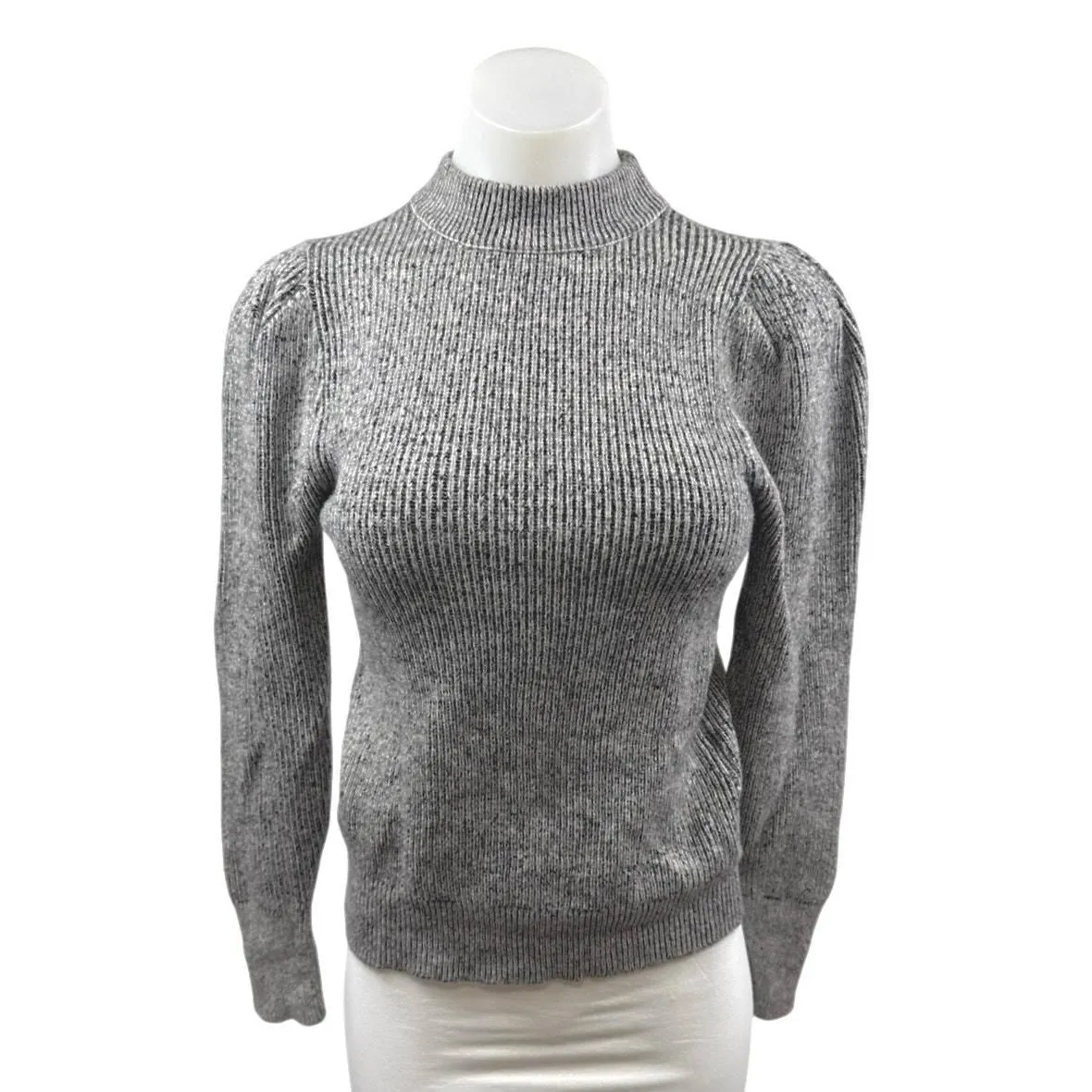 Product image for Free Press Gray Ribbed Knit Puff Long Sleeve Mock Neck Sweater Top Size XS  - Tops - pre-owned---excellent - Free Press