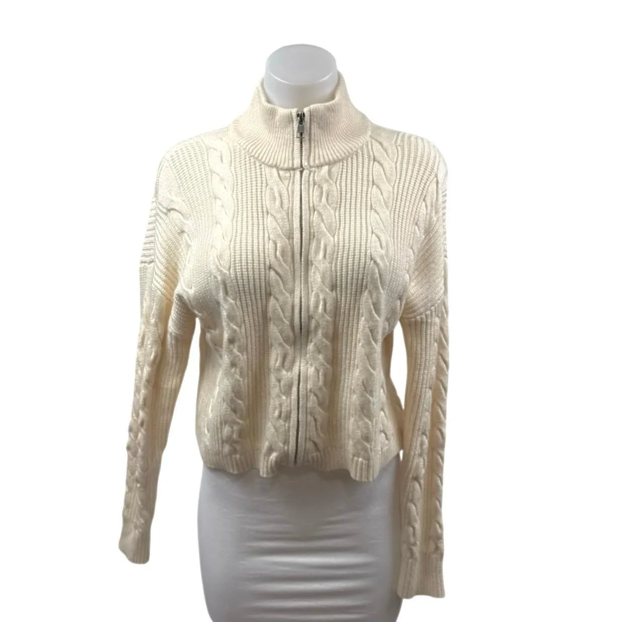 Product image for Jessica Simpson Women's Cream Cable Knit Turtleneck Zip Up Sweater Top Size S - Tops - pre-owned---excellent - Jessica Simpson