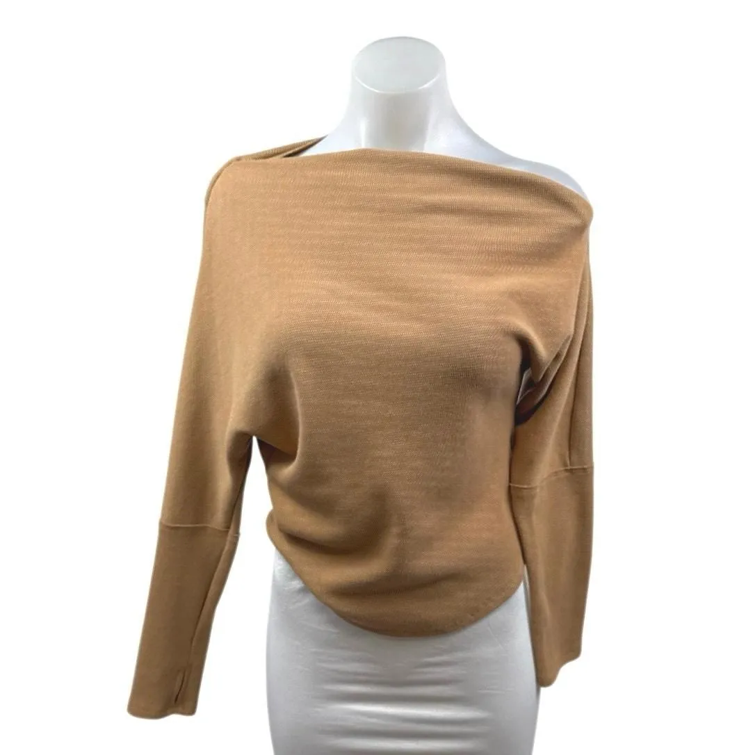 Product image for Free People We The Free Tan Off The Shoulder Waffle Knit Dolman Sweater Top Sz S - Tops - pre-owned---excellent - Free People