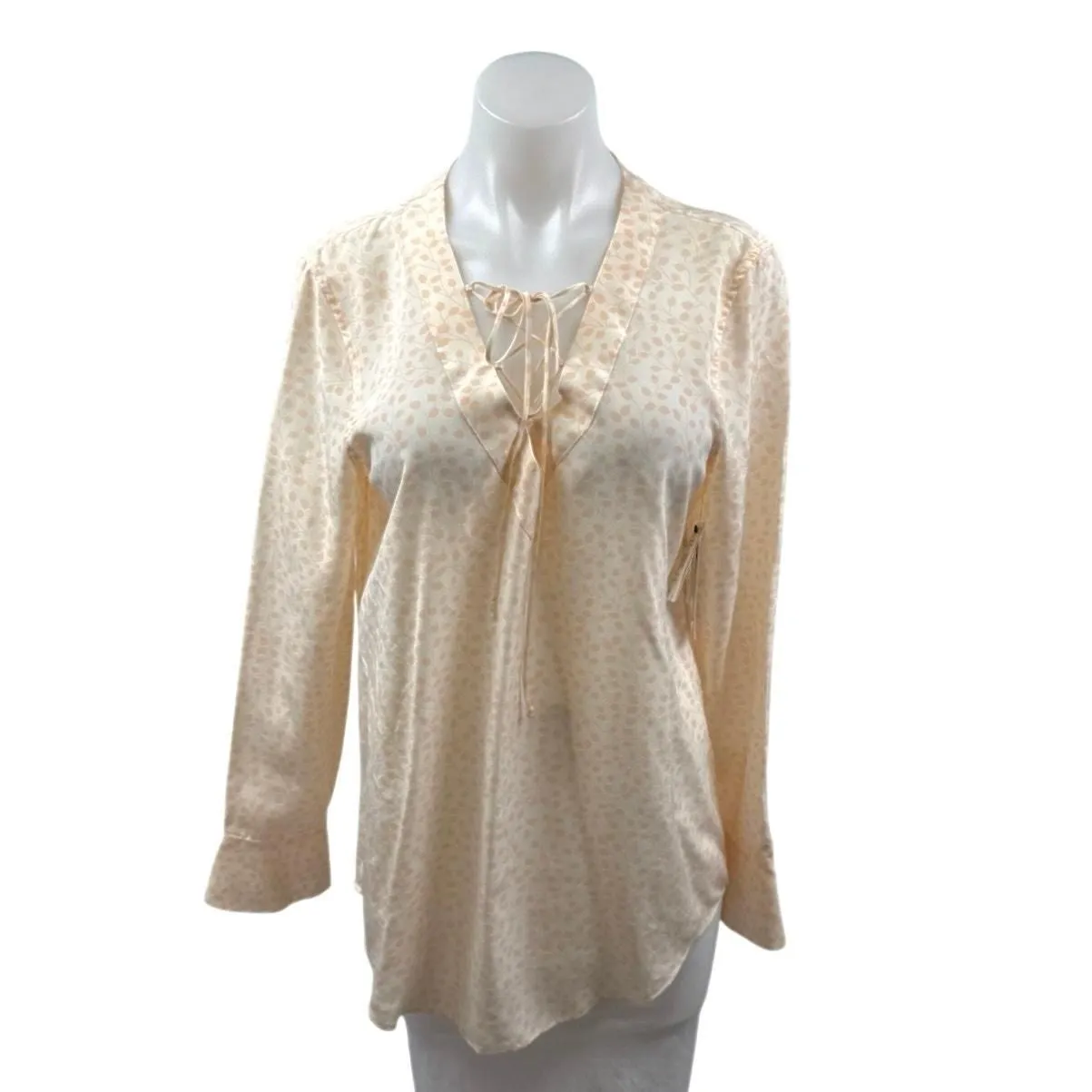 Product image for NEW Equipment Orange Coral 100% Silk Loose Long Sleeve Lace Blouse Top Size S - Tops - new-with-tags - Equipment