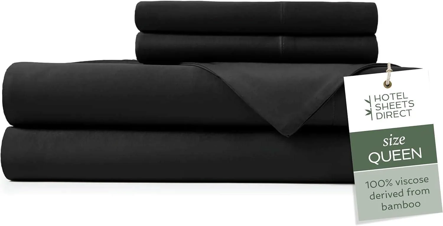 Product image for Hotel Sheets Direct 4 Piece Bed Sheet Set Queen Size, 100% Viscose Bamboo, Black