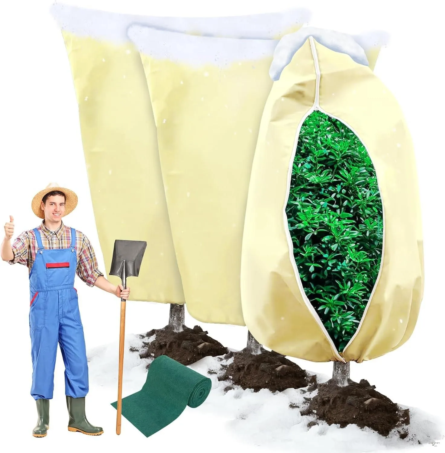 Product image for 3 Packs Plant Covers Freeze Protection Frost Cloth Plants, Zipper Drawstring