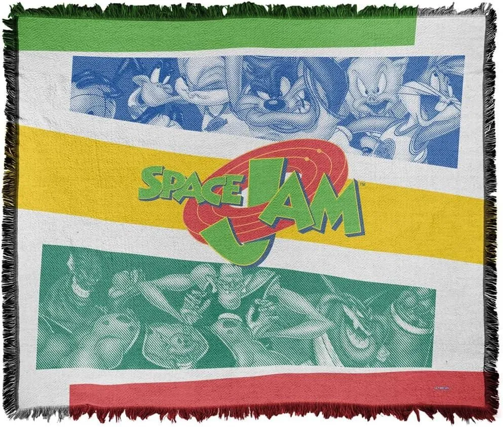 Product image for Space Jam Blanket, 50"x60" Group Logo Woven Tapestry Cotton Blend Fringed Throw