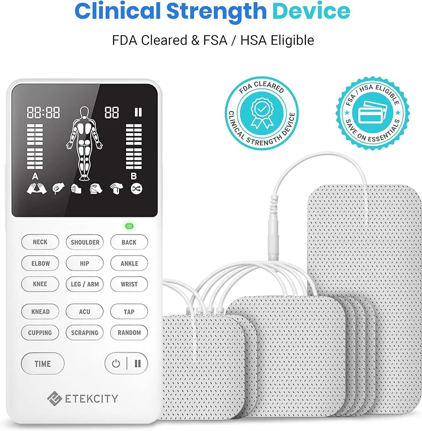 Product image for Etekcity 4-Output TENS Unit, Muscle Stimulator, Rechargeable 