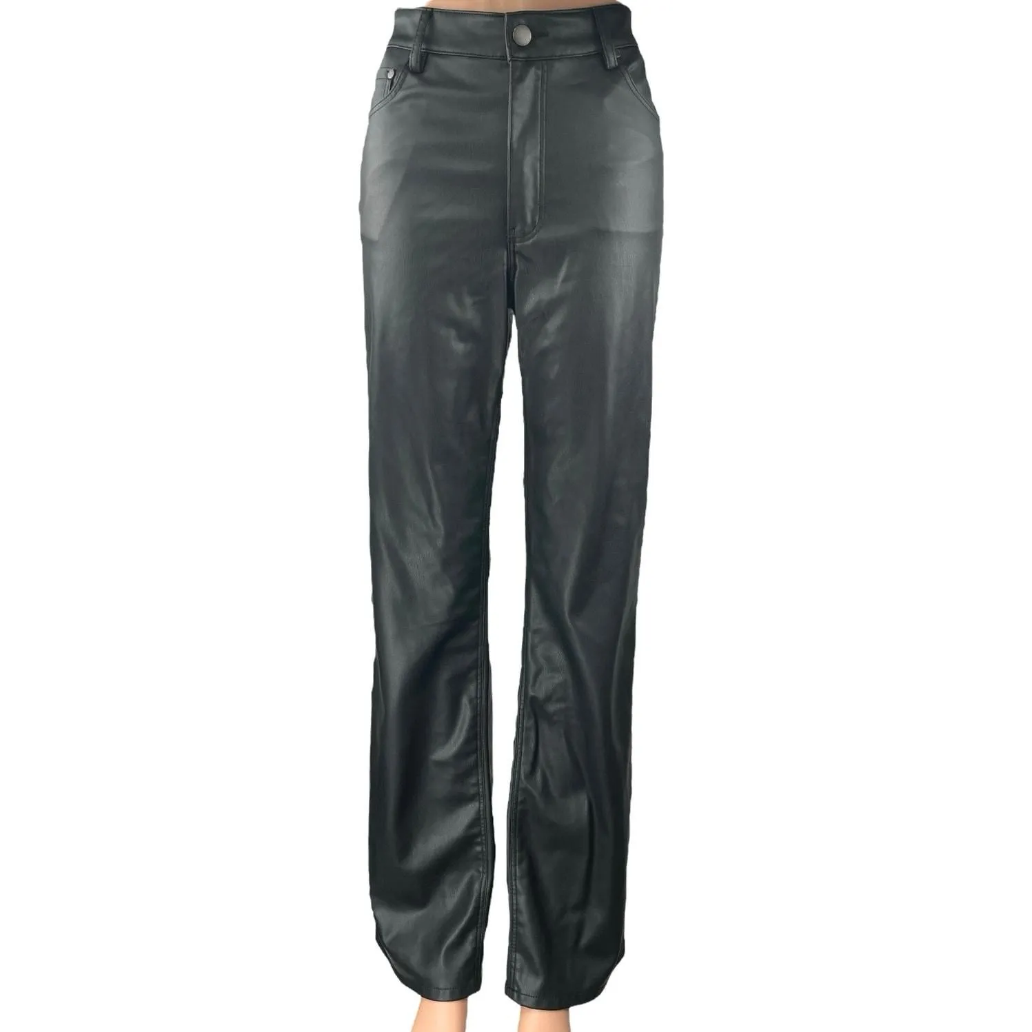 Product image for Zara Black Faux Leather Vegan High Waisted Straight Leg Trouser Pants Size 6 - Bottoms - pre-owned---excellent - Zara