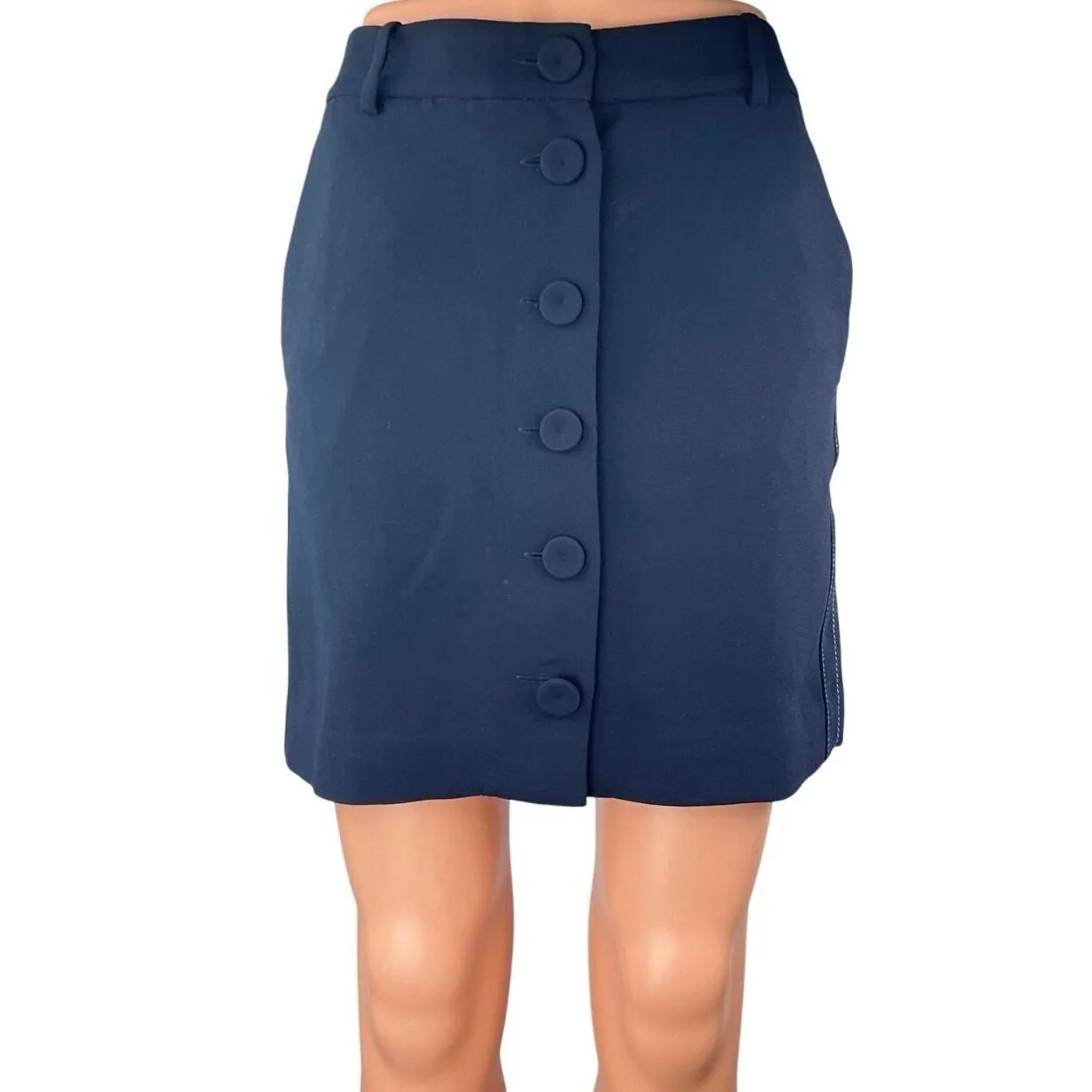 Product image for Mango MNG Navy Blue High Waisted Pocket Button Down A Line Mini Skirt Size 4 - Bottoms - pre-owned---excellent - MNG