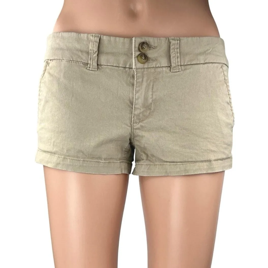 Product image for American Eagle Outfitters Beige Khaki Low Rise Stretch Denim Jean Shorts Size 2 - Bottoms - pre-owned---good - American Eagle Outfitters
