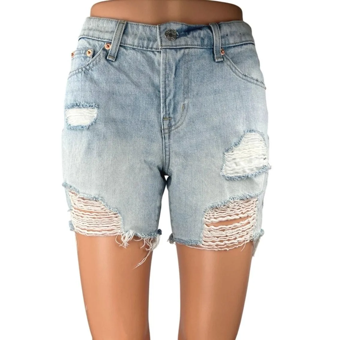 Product image for Gap Blue Distressed Light Wash Frayed Hem Cut Off Denim Jean Shorts Size 24  - pre-owned---excellent - Gap