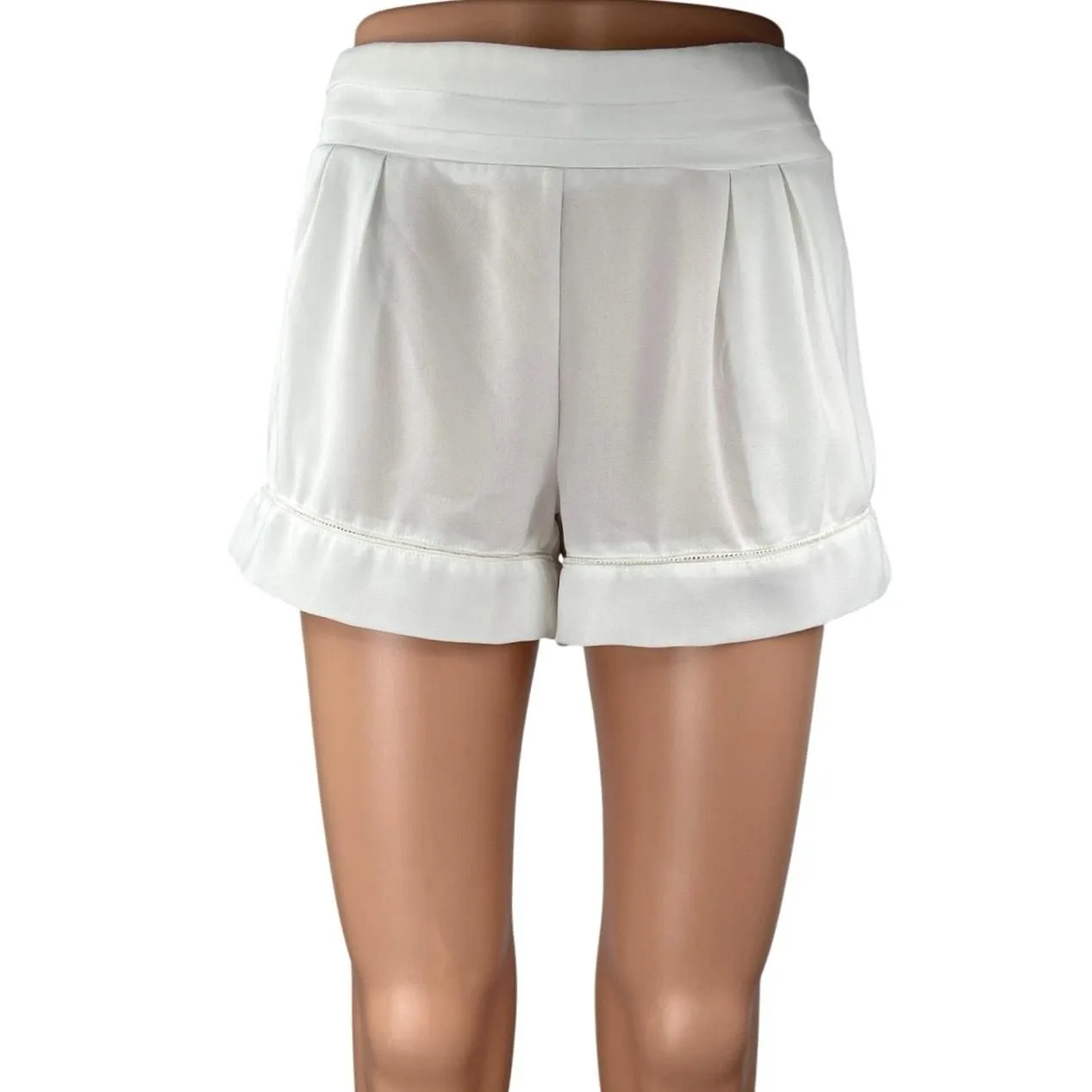 Product image for Bishop + Young White High Waisted Semi Sheer Smocked Casual Mini Shorts Size XS - Bottoms - pre-owned---excellent - Bishop + Young