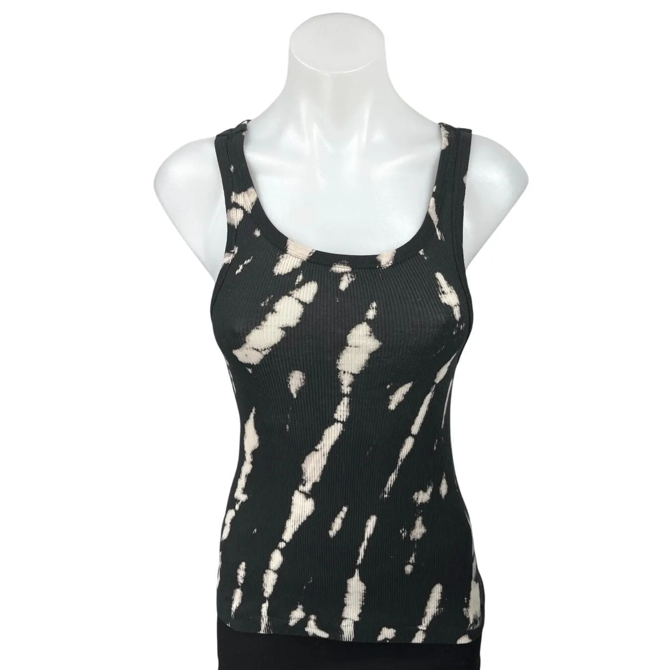 Product image for NEW Pam & Gela Tie Dye Skinny Ribbed Knit Black White Racerback Tank Top Size M - Tops - new-with-tags - Pam & Gela