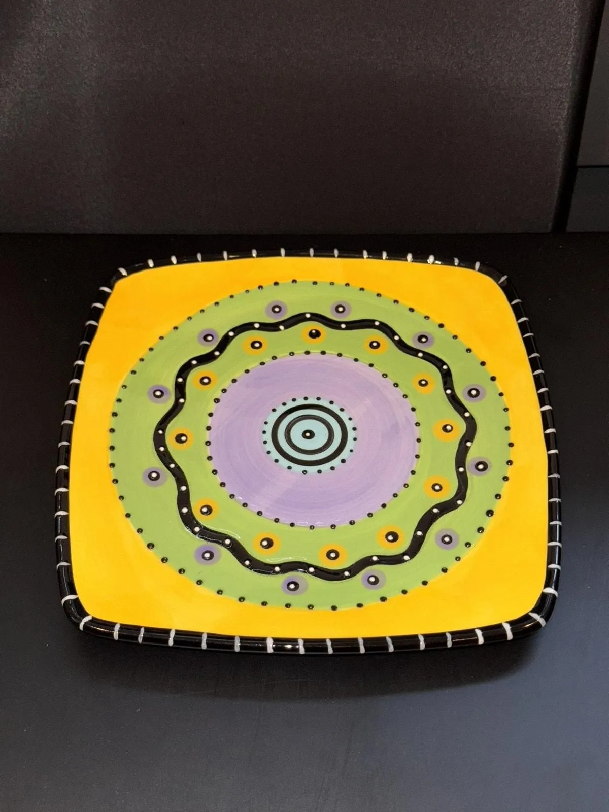Product image for Bella Casa by Ganz Plate Green Yellow Black Dots 8" - 1 Plate