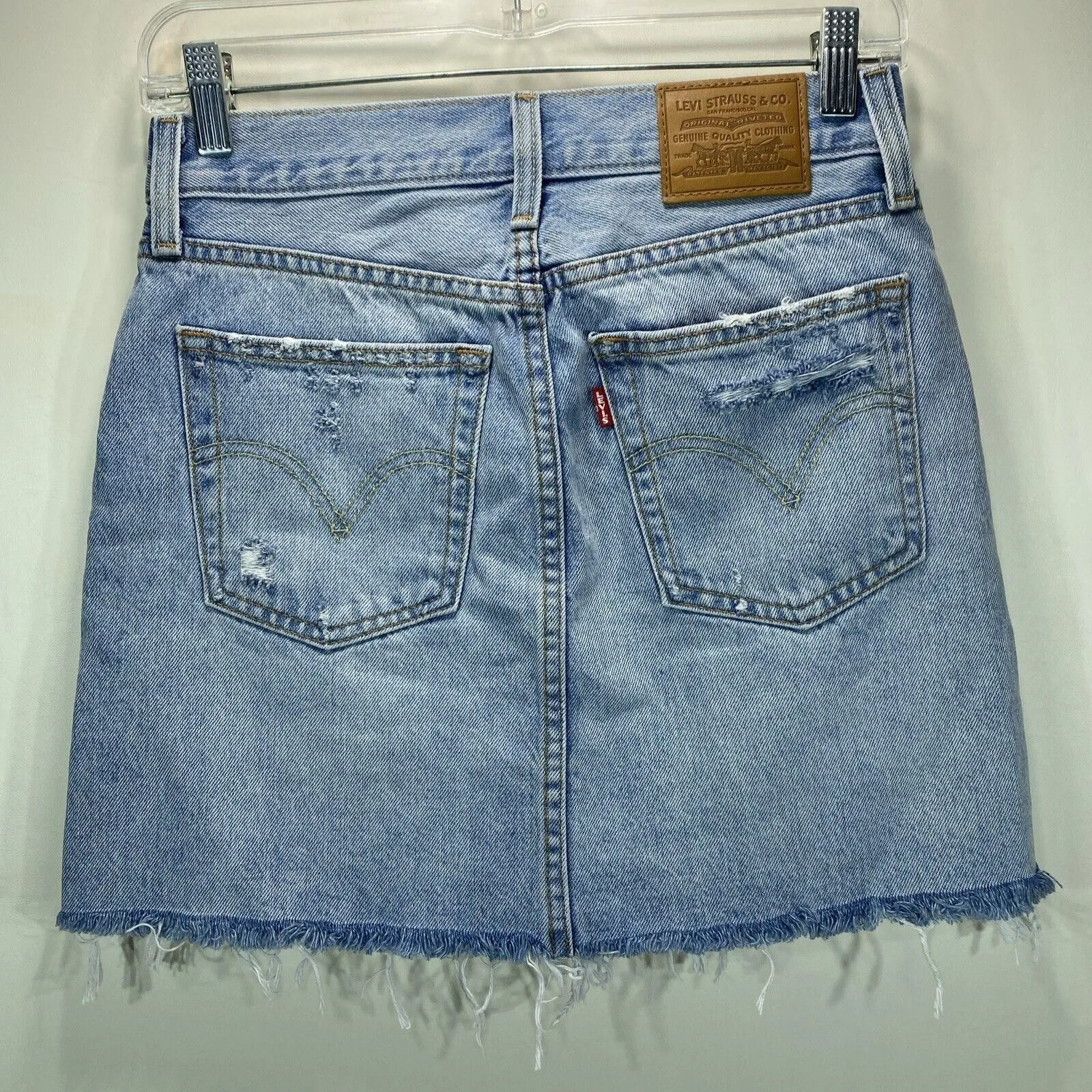 Product image for Levi's Button Fly Deconstructed Blue Jean Denim Mini Skirt High Rise Size 0 W25 - Levi's