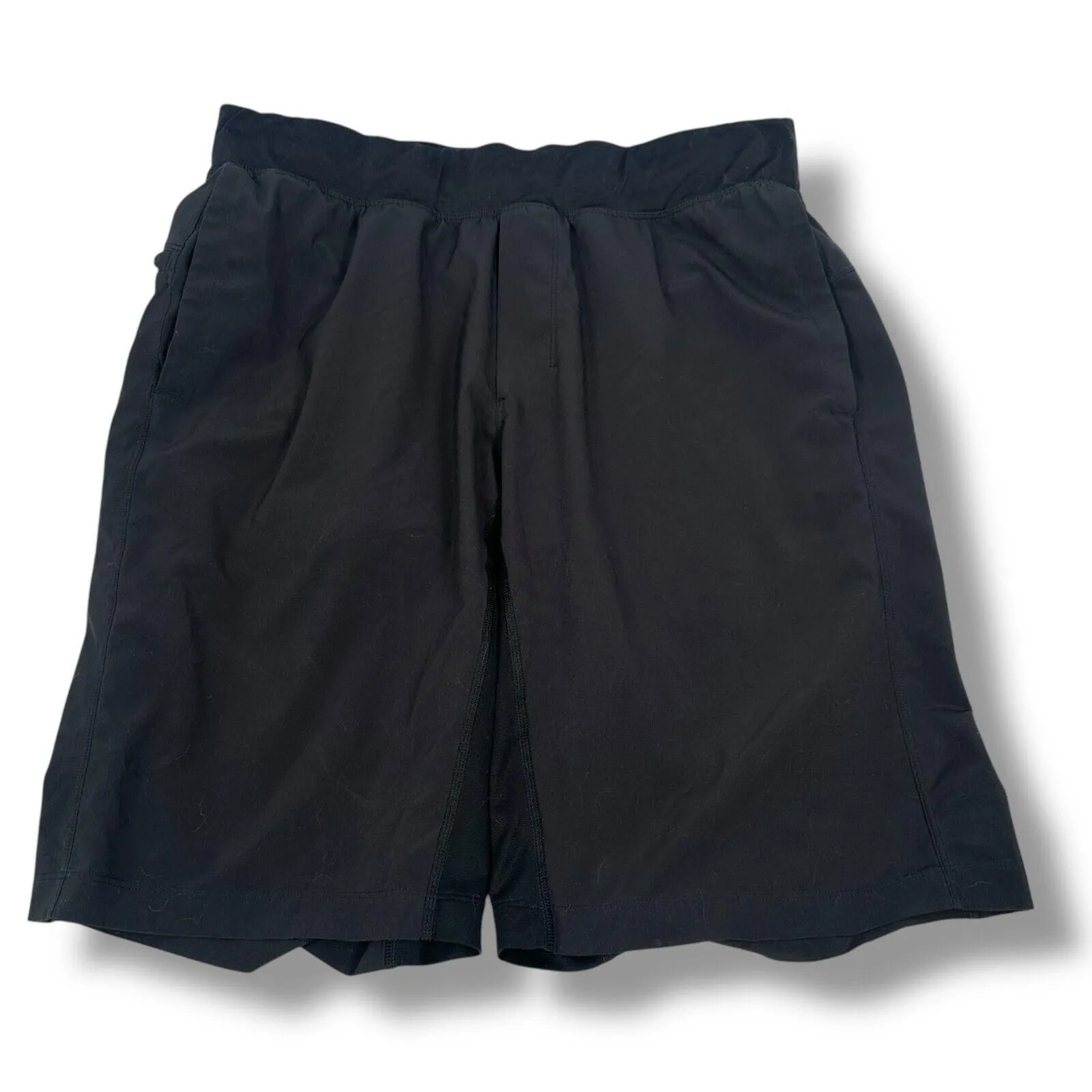 Product image for Lululemon Unlined Athletic Shorts Mens Large Black Pockets Workout Elastic Waist - pre-owned---fair - Lululemon