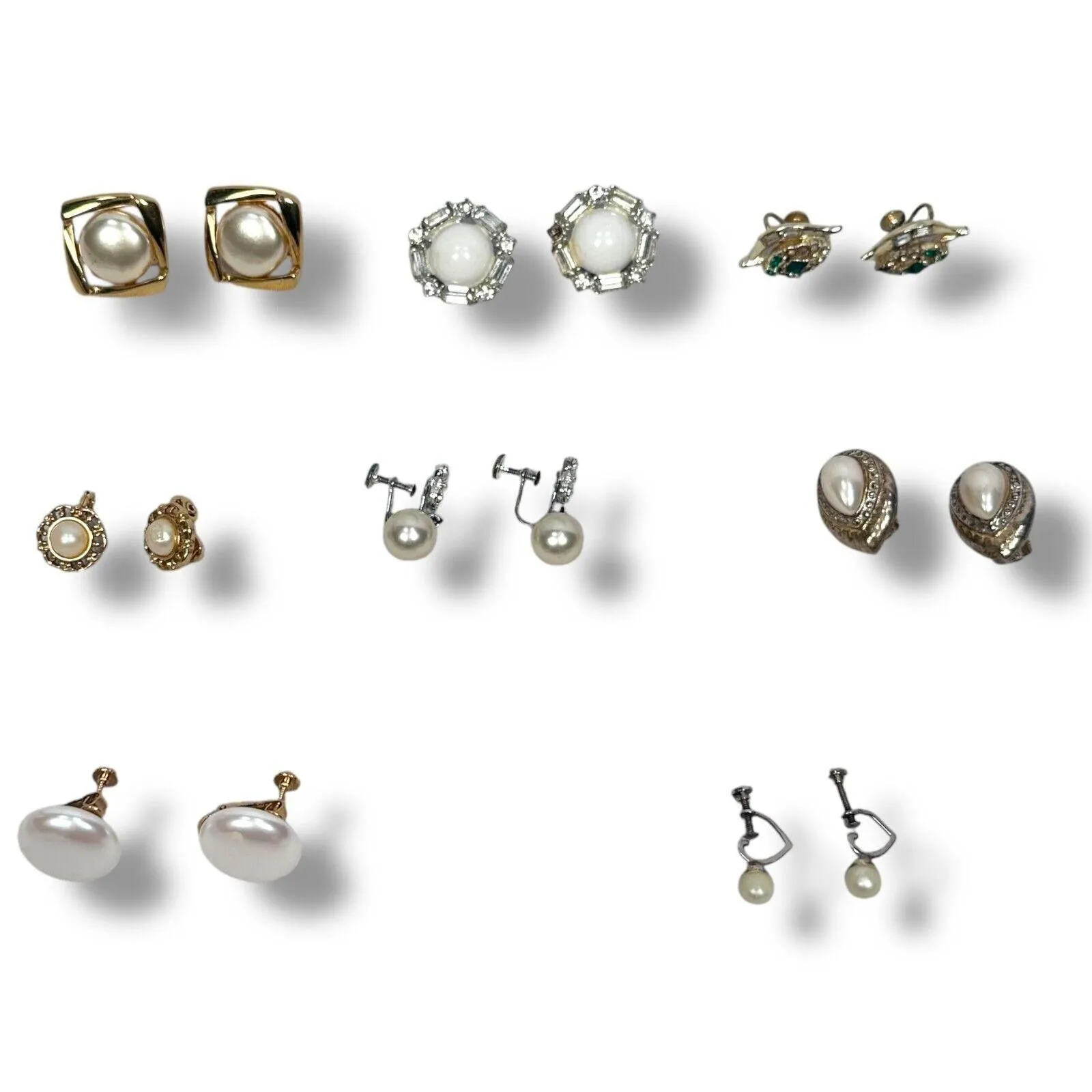 Product image for Vintage Clip On Earrings Costume Jewelry Faux Pearl Rhinestone Lot of 8 Pairs - pre-owned---good