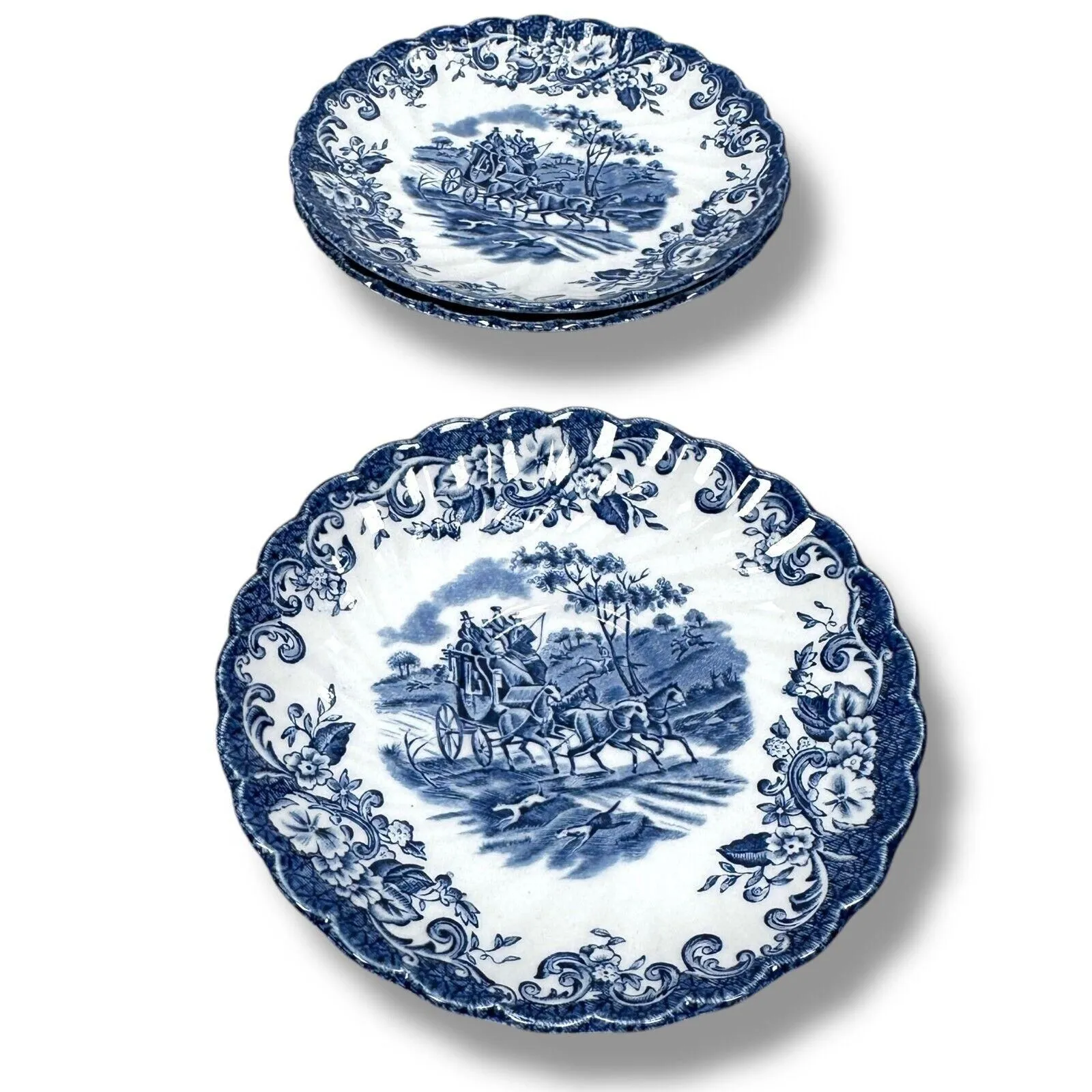 Product image for Vintage Johnson Brothers Coaching Scenes Saucers Blue Ironstone 5.75" Lot of 3 - pre-owned---good