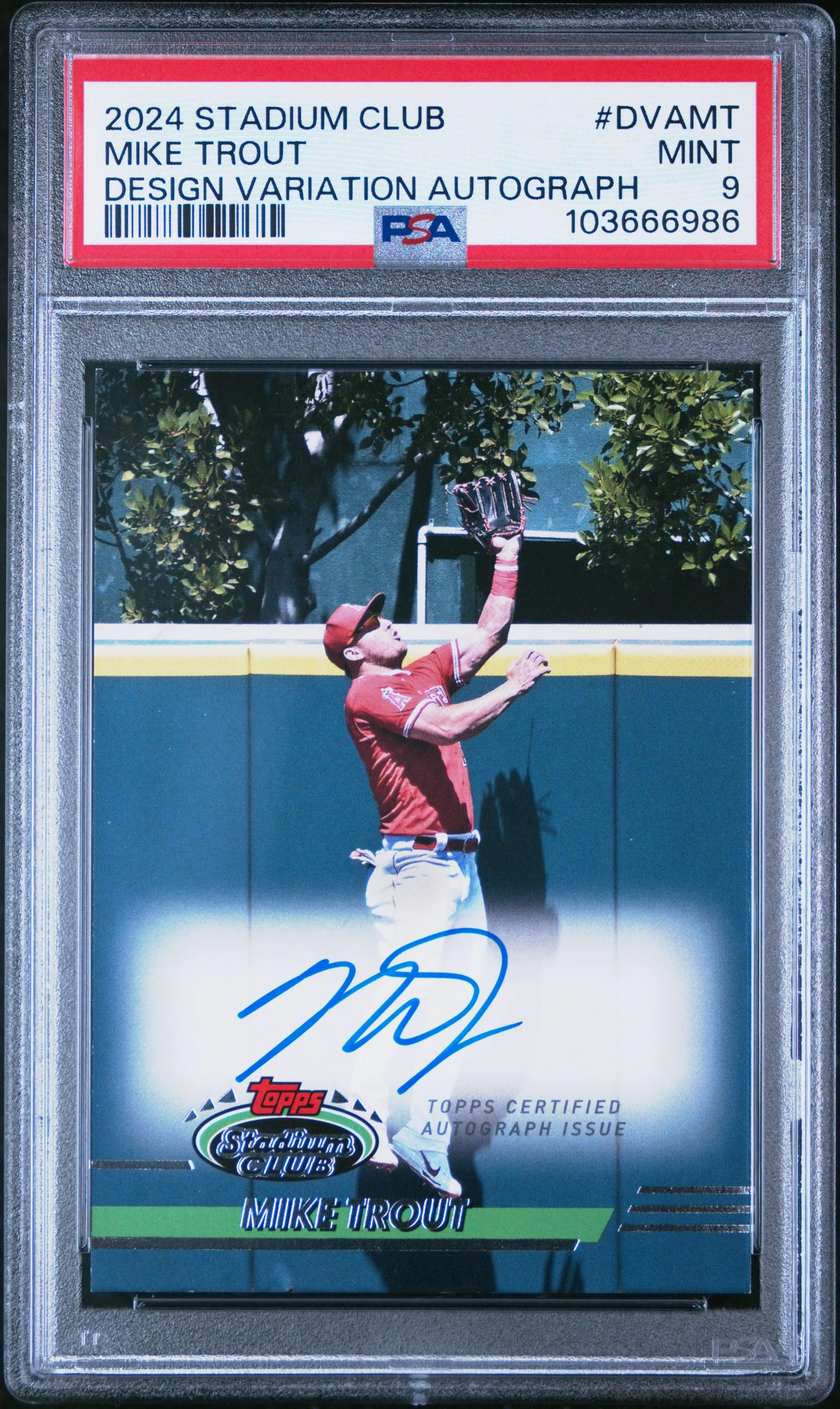 Product image for 2024 Topps Stadium Club Design Variations Autographs #DVAMT Mike Trout PSA 9