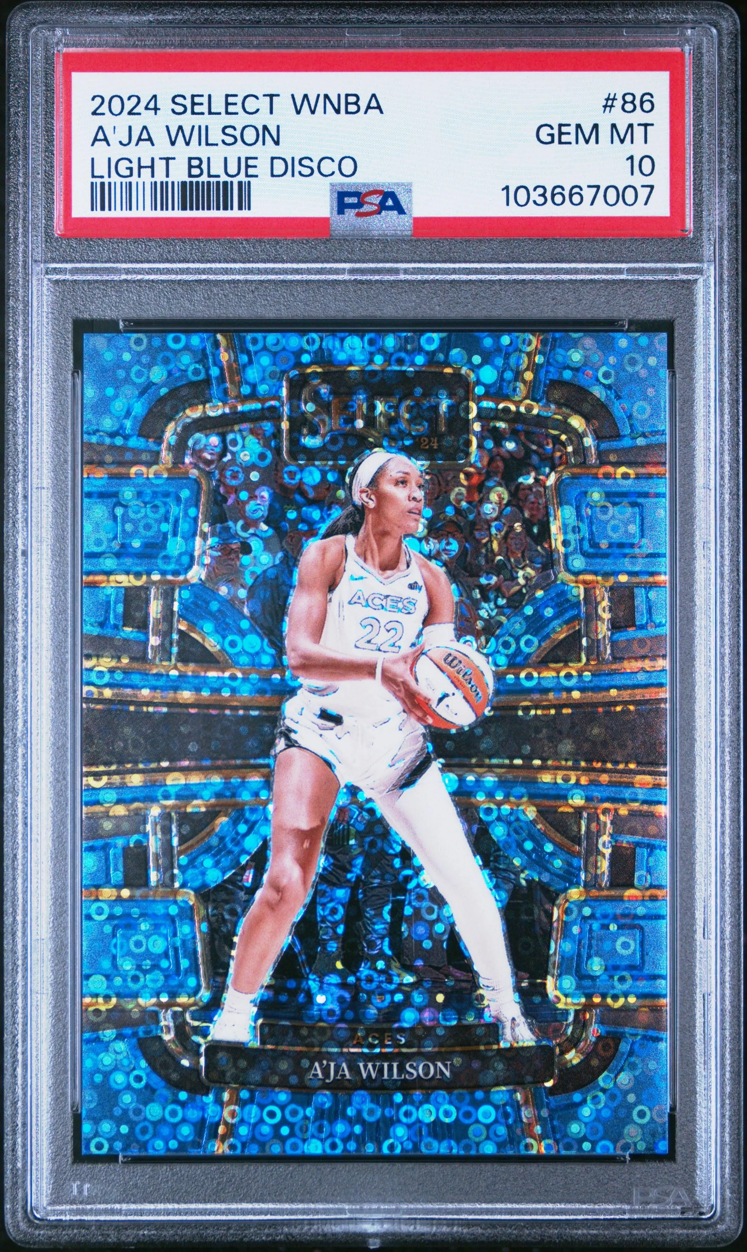 Product image for 2024 Panini Select Wnba #86 A'Ja Wilson Light Blue Disco PSA 10
