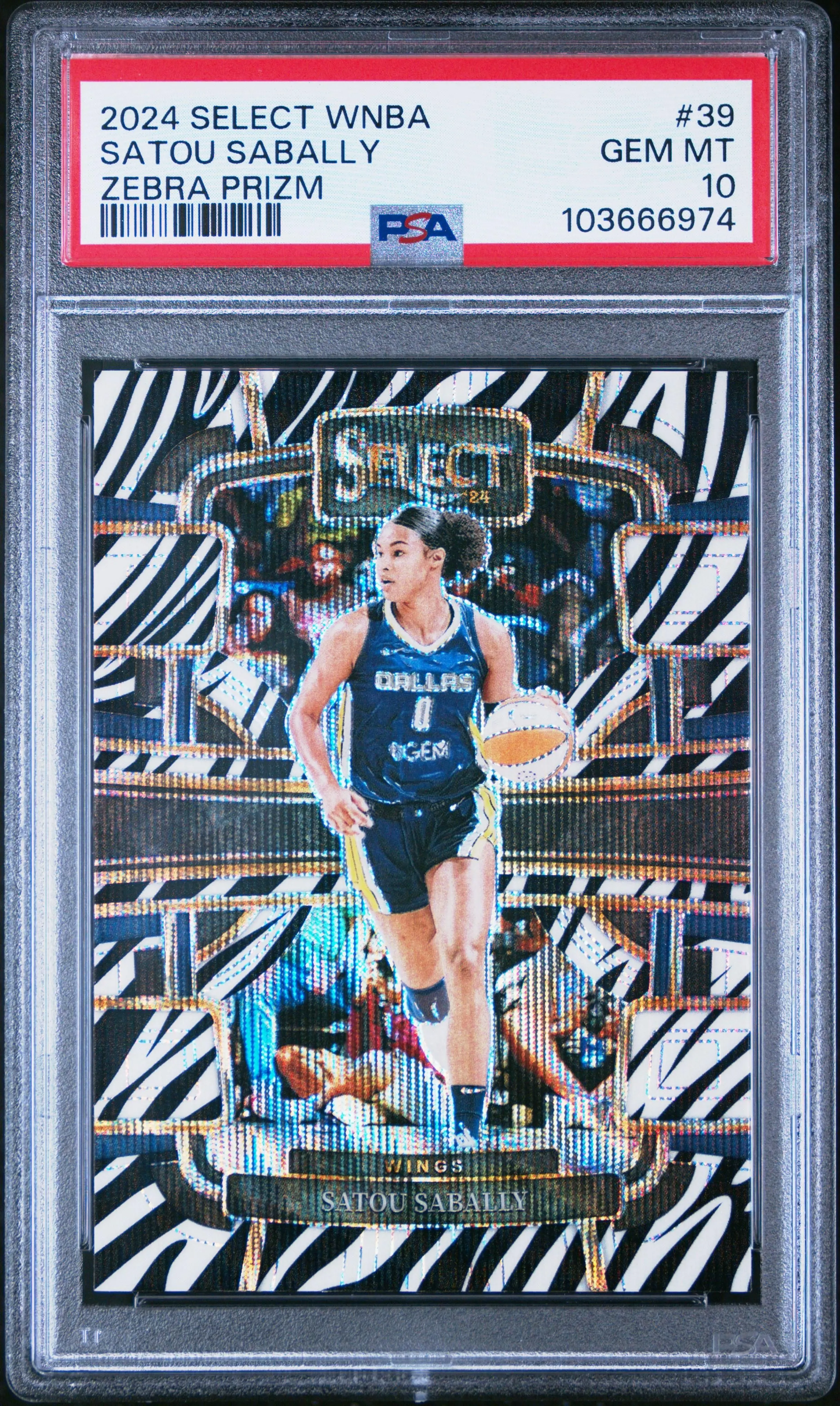 Product image for 2024 Panini Select Wnba #39 Satou Sabally Zebra Prizm PSA 10