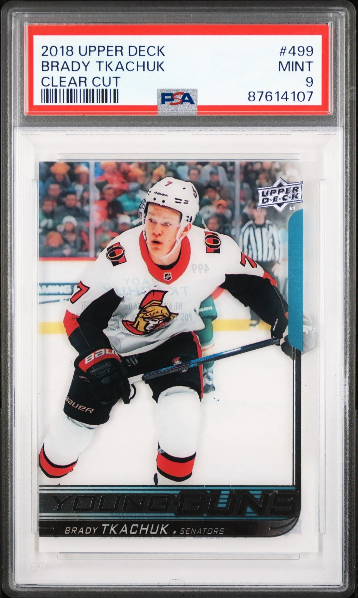 Product image for Brady Tkachuk 2018-19 UD Clear Cut Young Guns YG Rookie #499 PSA 9 - 2018 - Hockey - 499 - 2018-19 UD - Brady Tkachuk - Clear Cut Young Guns YG Rookie - 8 - 4 - Clear Cut - Yes