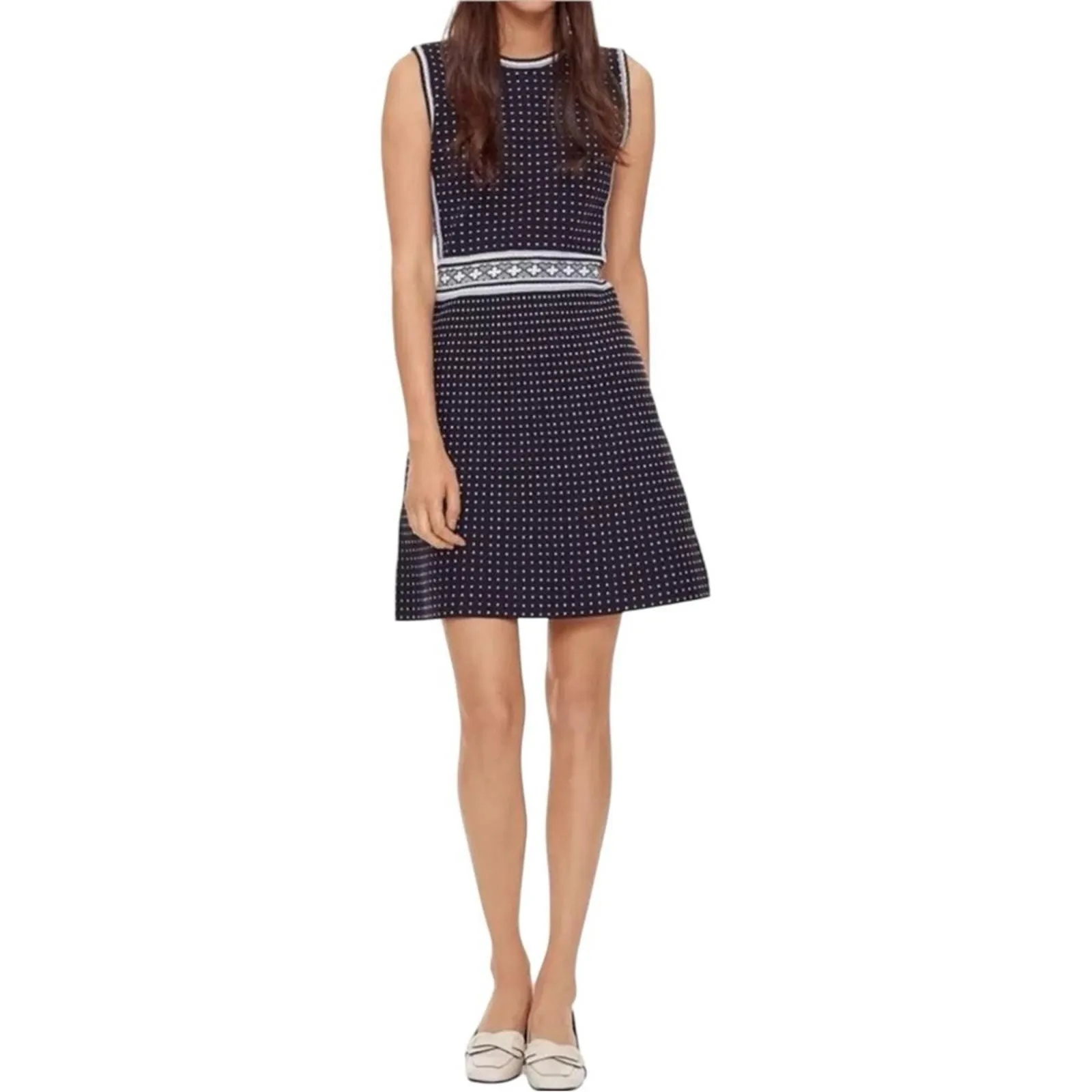 Product image for Tory Burch Navy Mini Geo Stitch A-Line Dress Size XL - pre-owned---excellent - Tory Burch