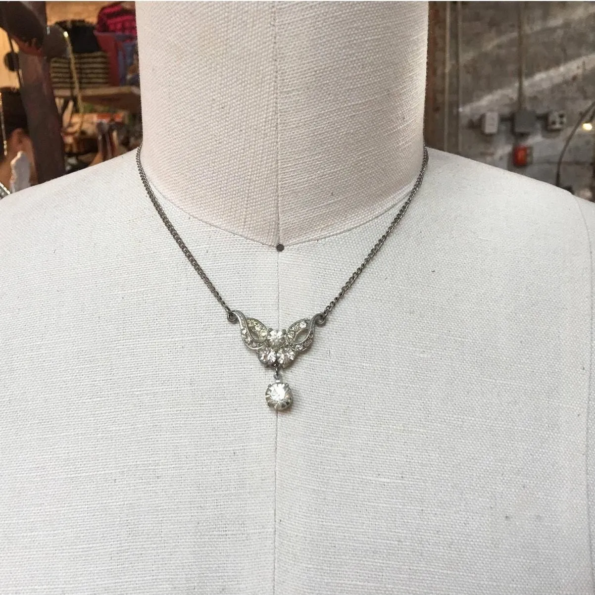 Product image for Vintage silvertone rhinestone crystal necklace - pre-owned---excellent