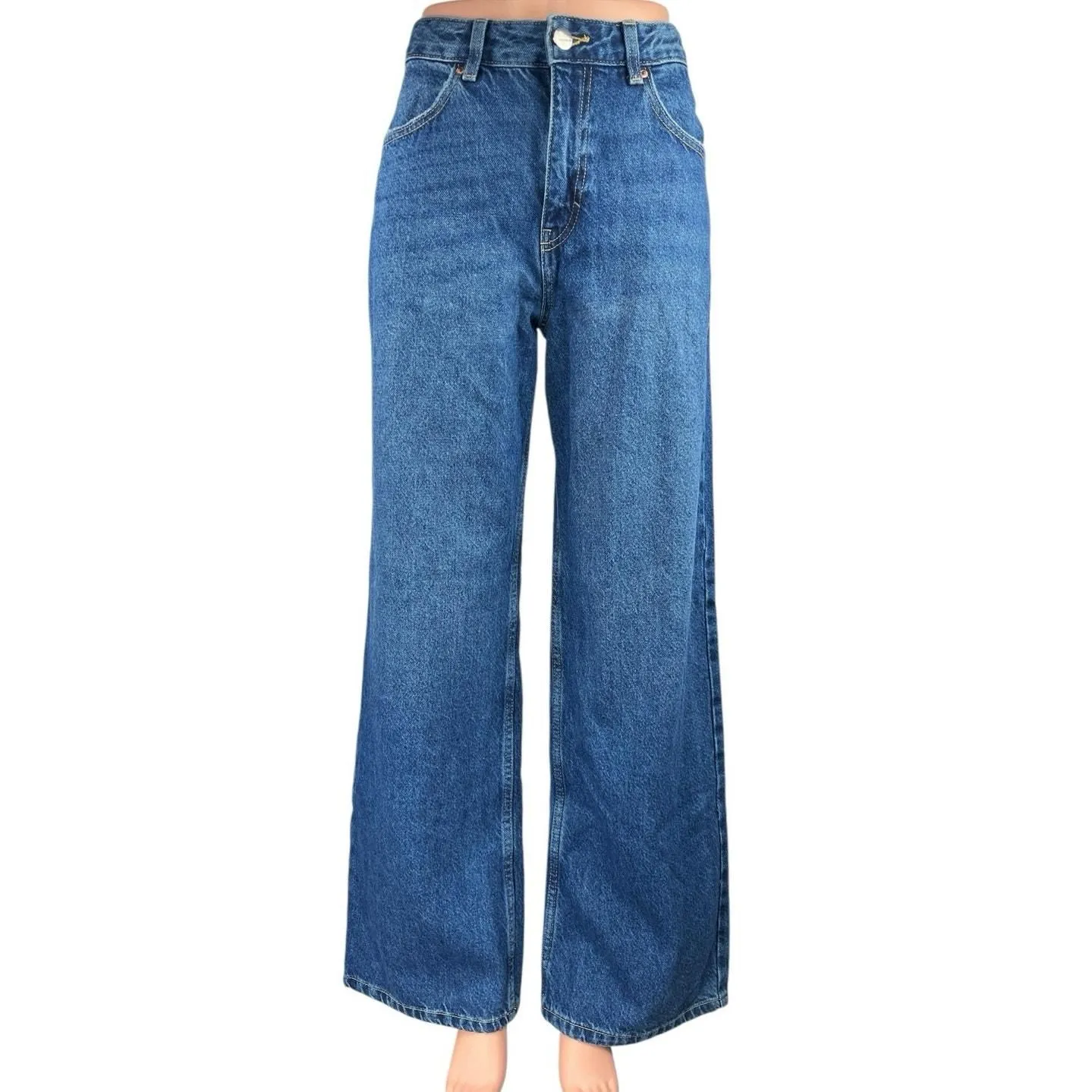Product image for Pull&Bear Women's Blue High Waist Straight Wide Leg Denim Jeans Pants Size 6 - Bottoms - pre-owned---excellent - Pull&Bear