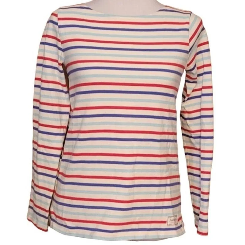 Product image for Talbot's Red White Blue Striped Long Sleeve Boat Neck 100% Cotton Shirt - XS - pre-owned---good - Talbots