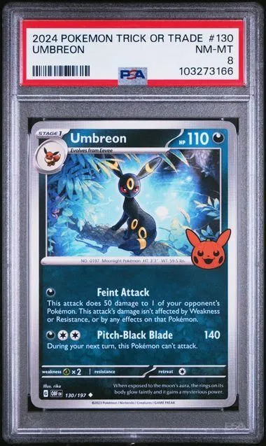 Product image for 2024 POKEMON TRICK OR TRADE UMBREON #130 PSA NM-MT 8 - 103273166 - 103273166