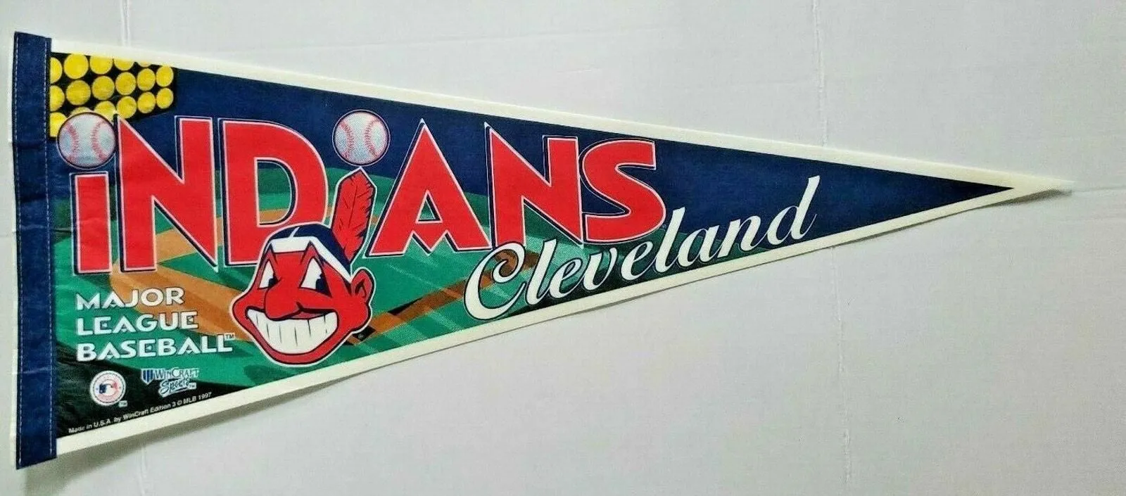Product image for Rare Vintage 1997 MLB Pennant Cleveland Indians WinCraft Sports 12" x 30" NOS
