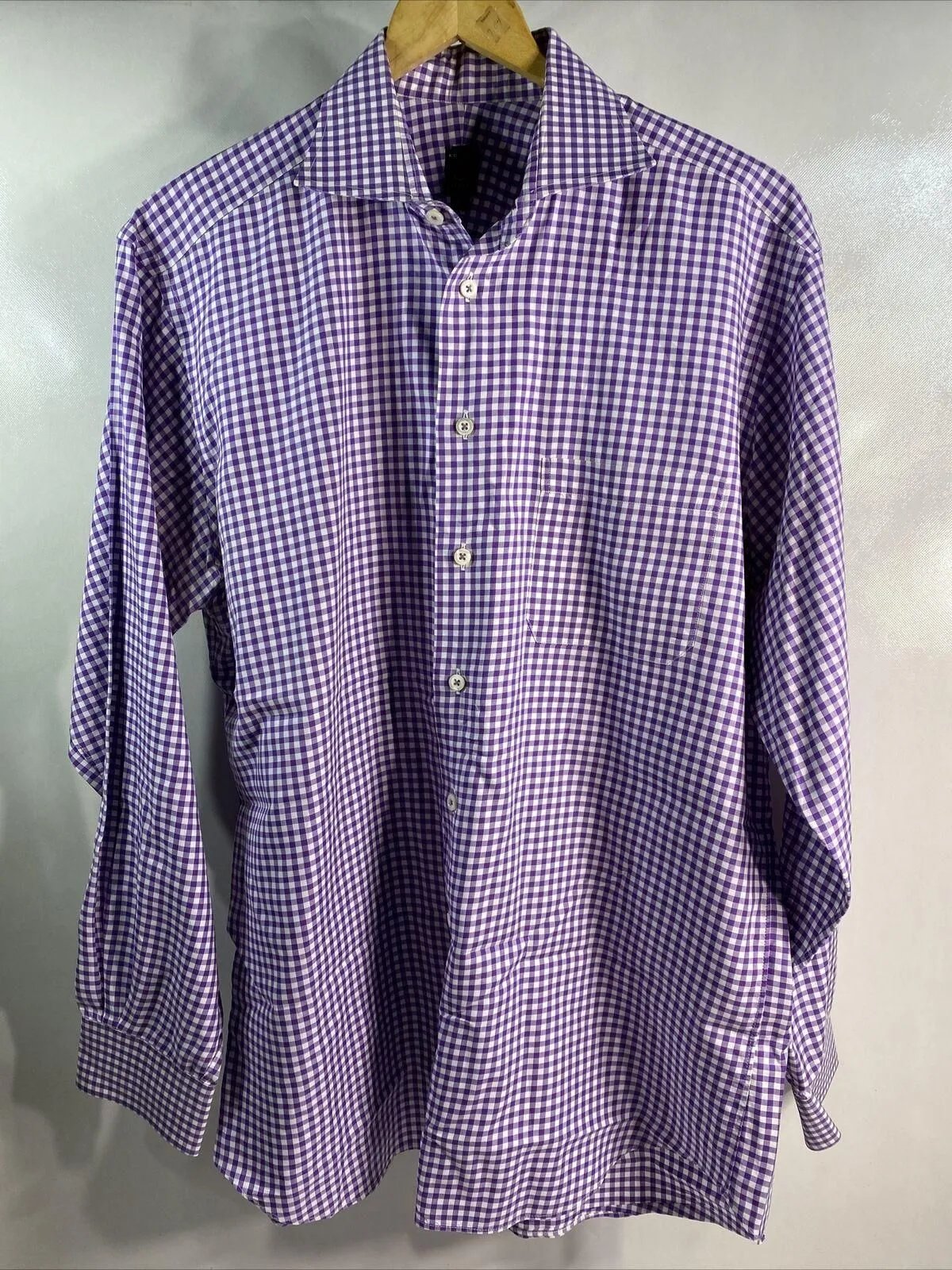 Product image for Robert Talbott Purple White Check Cotton Button Shirt Men's 16 Large 42"-44" - pre-owned---good - Robert Talbott