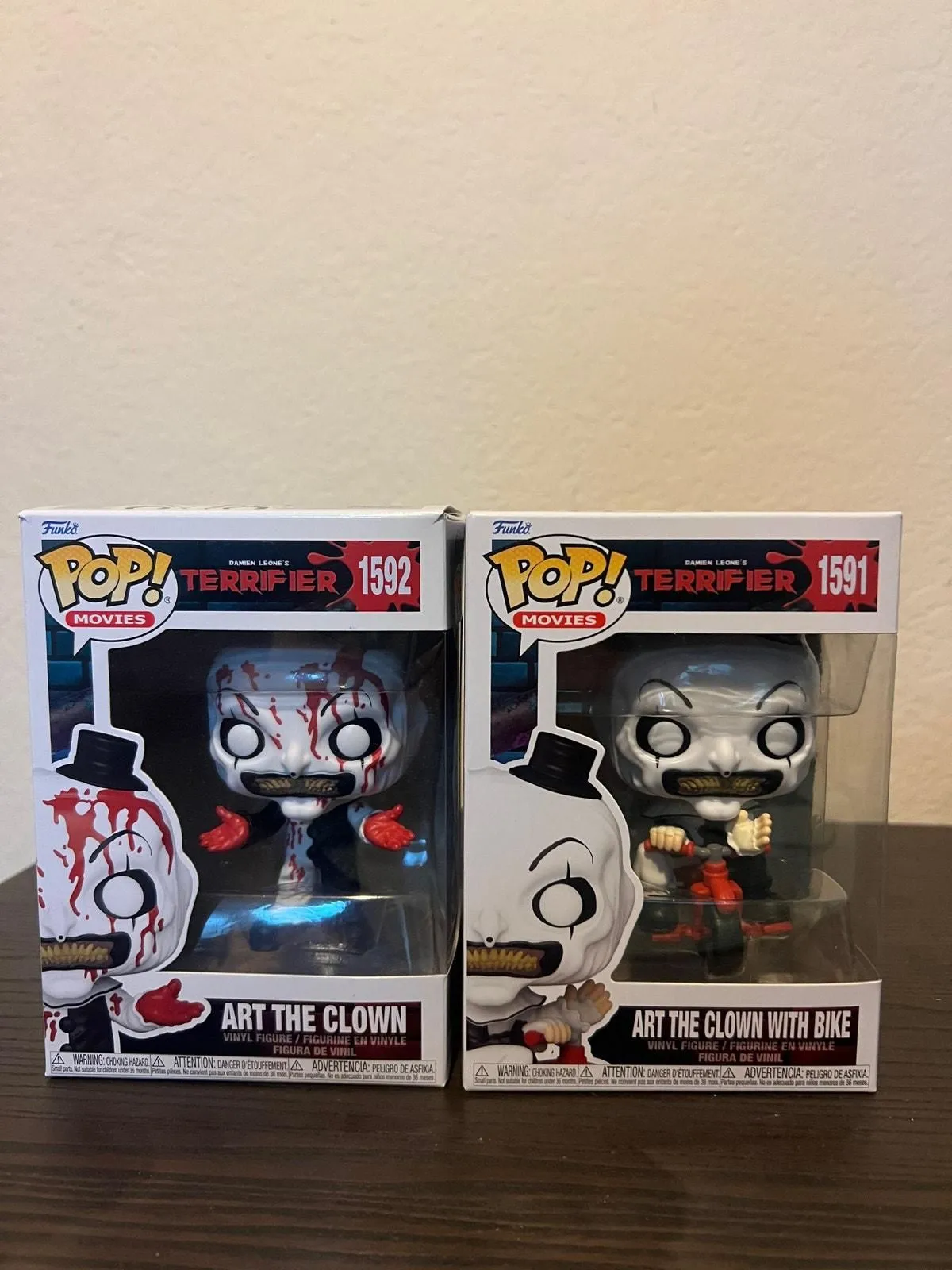 Product image for 2 Art the Clown (w/ Bike & Bloody) Funko Pops #1591 #1592 Terrifier Movie Horror