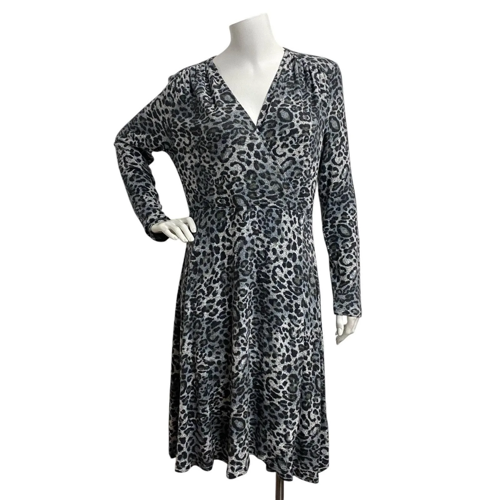 Product image for SPENSE Large Faux Wrap Heather Gray Animal Print Dress Casual Dinner Romantic 3 - Dresses - new-with-tags - Spense