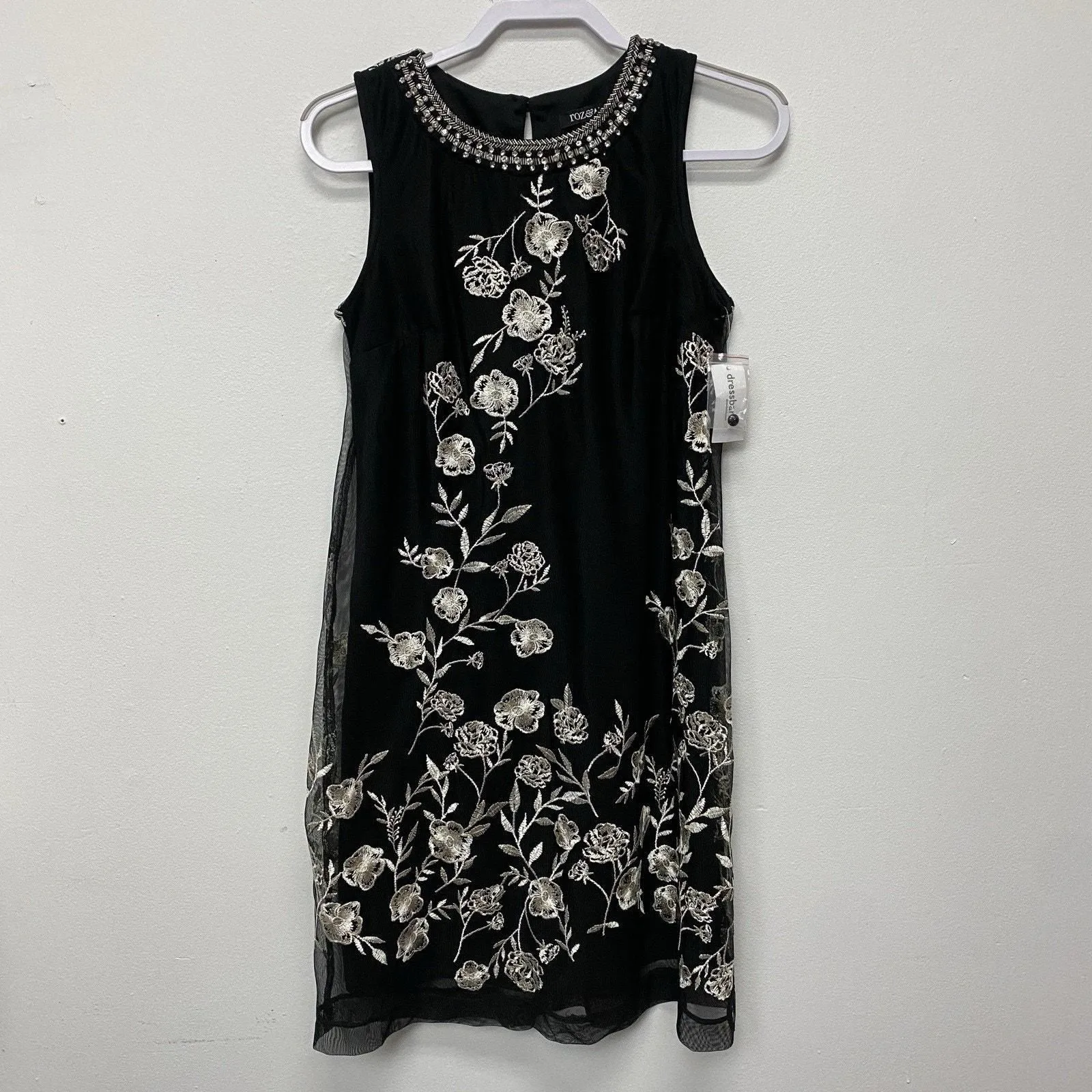 Product image for Dressbarn Shift Dress Women 4 Roz & Ali Black Beaded Embroidered Mesh Fairycore - Dresses - new-with-tags - Dressbarn