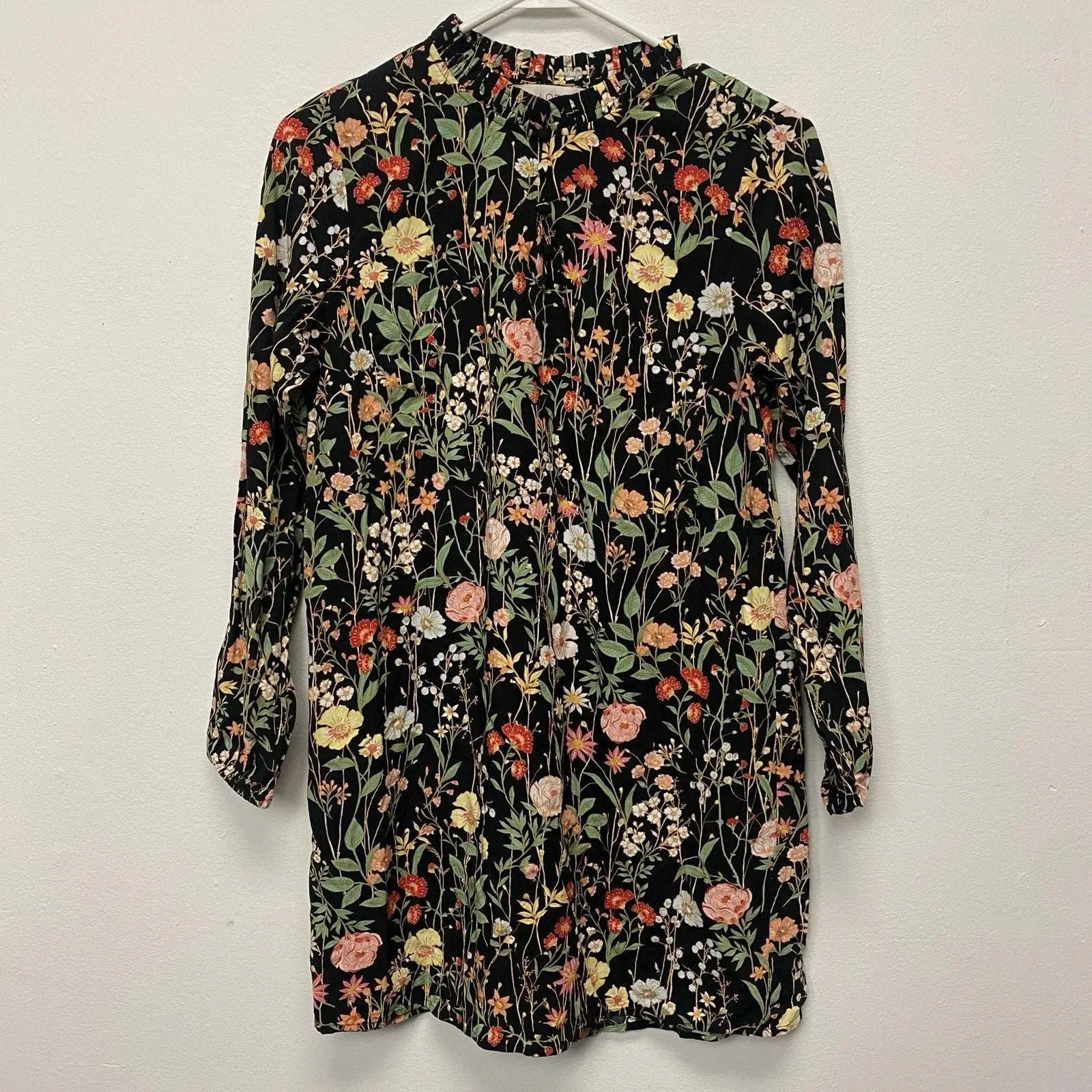 Product image for Loft Floral SP Tunic Shift Dress Boho Peasant Knee Length Long Sleeve Black - Dresses - pre-owned---excellent - LOFT