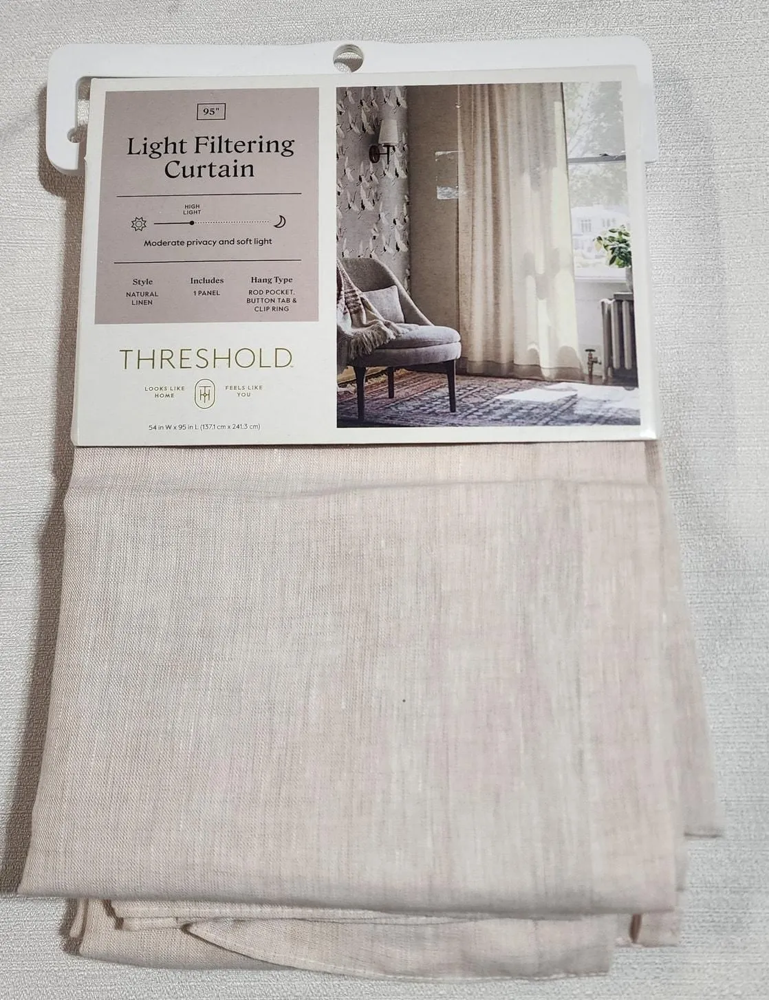 Product image for Threshold light filtering curtain L 95'' x W 54'' Natural Linen