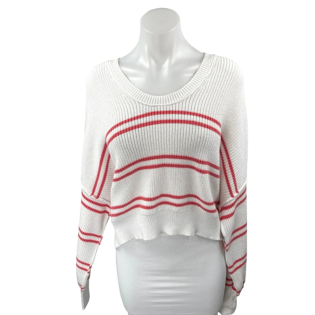 Product image for Aerie Beyond White Red Striped Long Sleeve Oversized Cropped Sweater Top Size S - Sweaters - pre-owned---excellent - Aerie