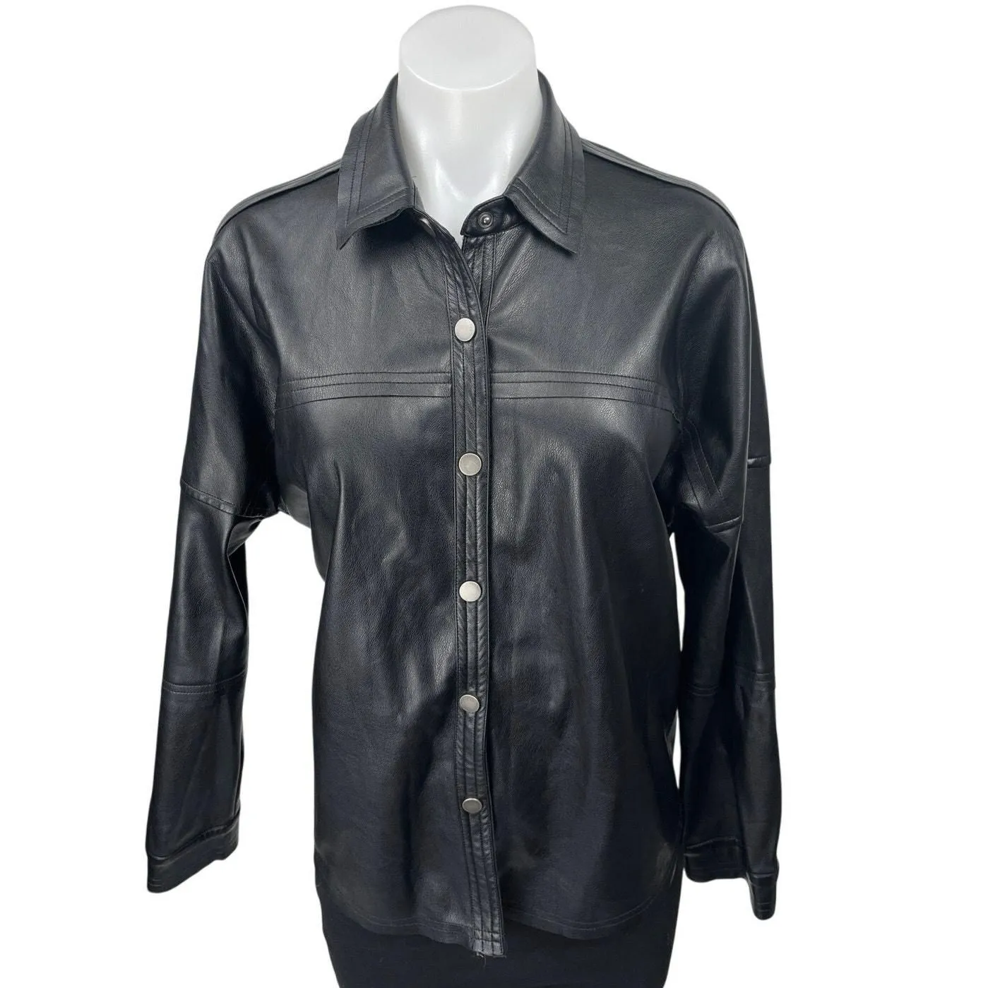 Product image for Vici Women's Black Faux Leather Vegan Button Down Snap Moto Biker Jacket Size S - Outerwear - pre-owned---excellent - Vici