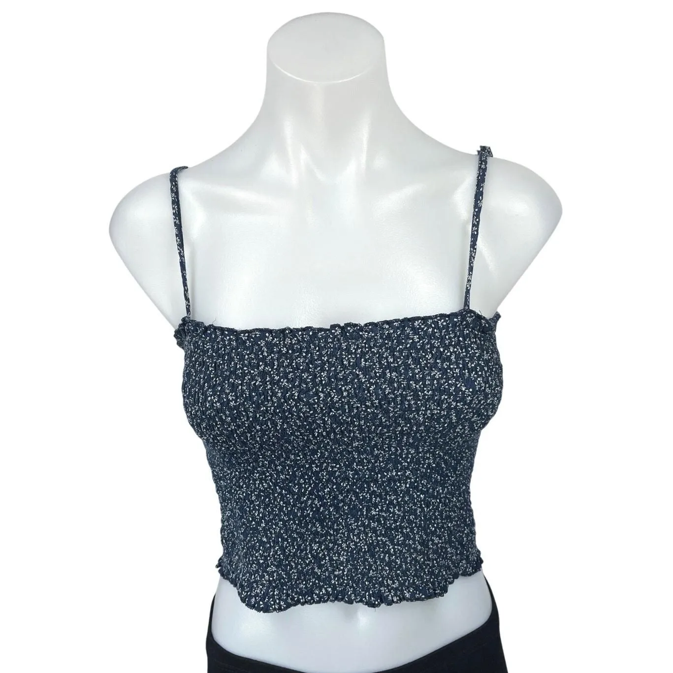 Product image for Brandy Melville Navy Blue White Floral Smocked Cami Camisole Crop Tank Top Sz S - Tops - pre-owned---excellent - Brandy Melville