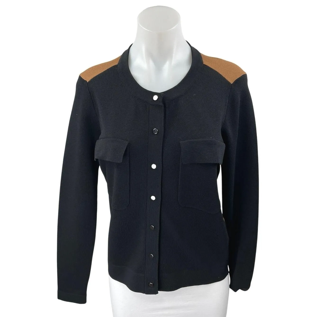 Product image for Gerard Darel Black Tan Long Sleeve Colorblock Button Down Cardigan Sweater Top 2 - Sweaters - pre-owned---excellent - Gerard Darel