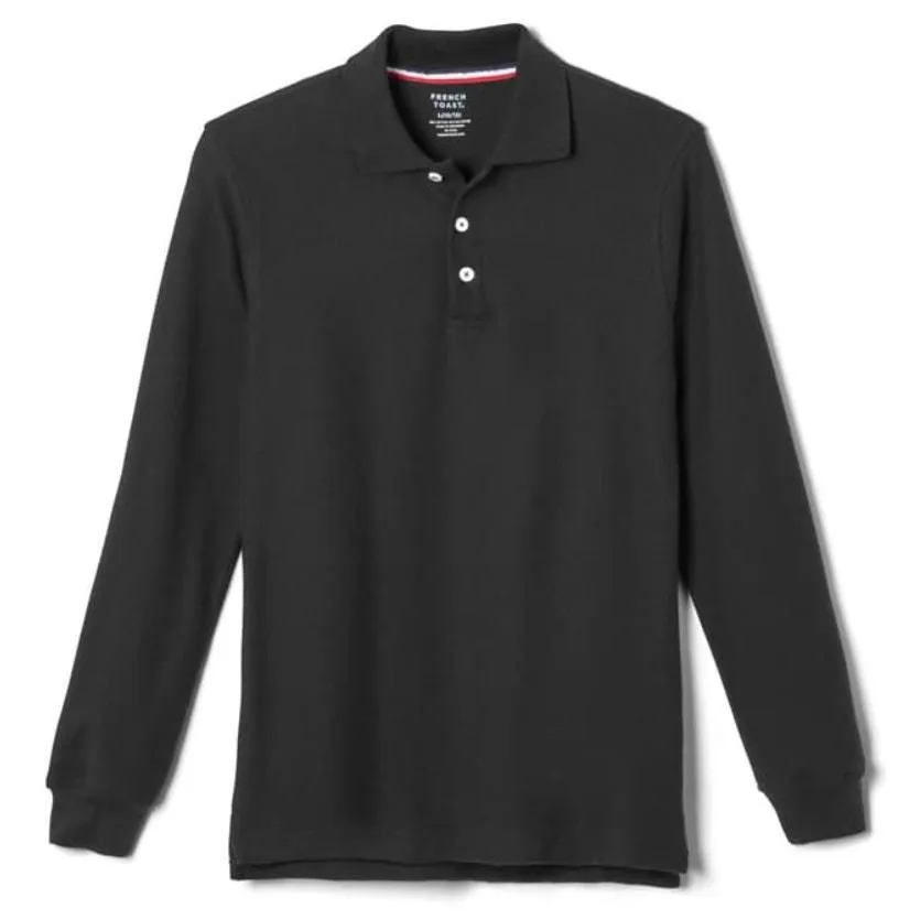 Product image for French Toast Long Sleeve Piqué Polo in Black, Size XXL - new-with-tags - French Toast