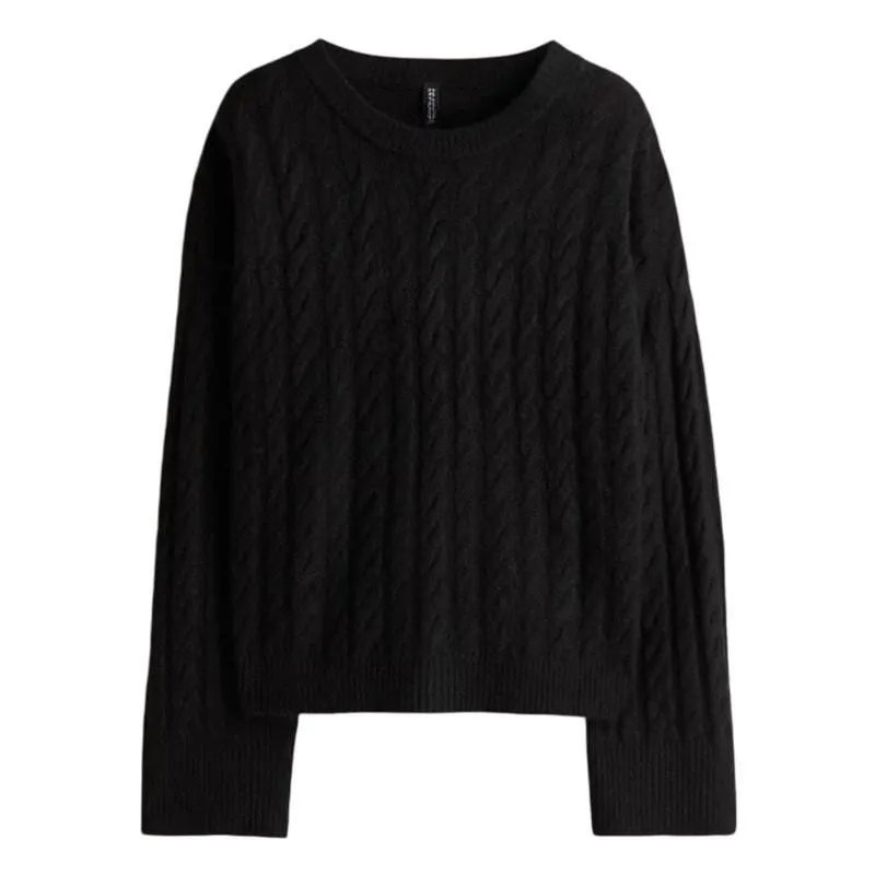 Product image for H&M Divided Cable-Knit Sweater in Black, Size XL - new-with-tags - H&M
