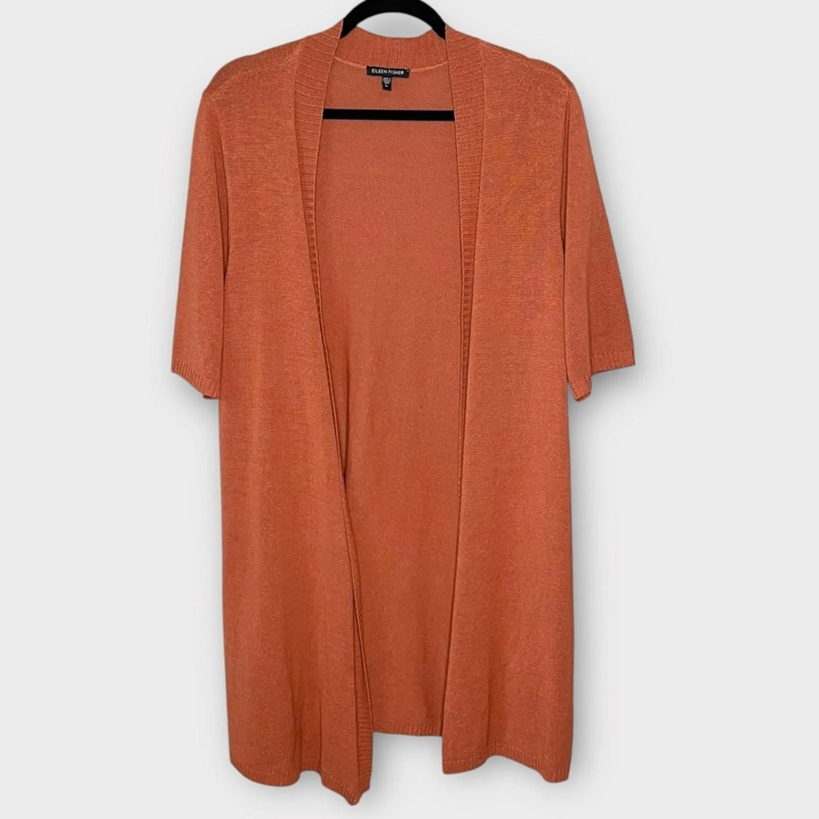 Product image for EILEEN FISHER cotton/silk long line short sleeve open cardigan terra cotta XL - pre-owned---excellent - Eileen Fisher